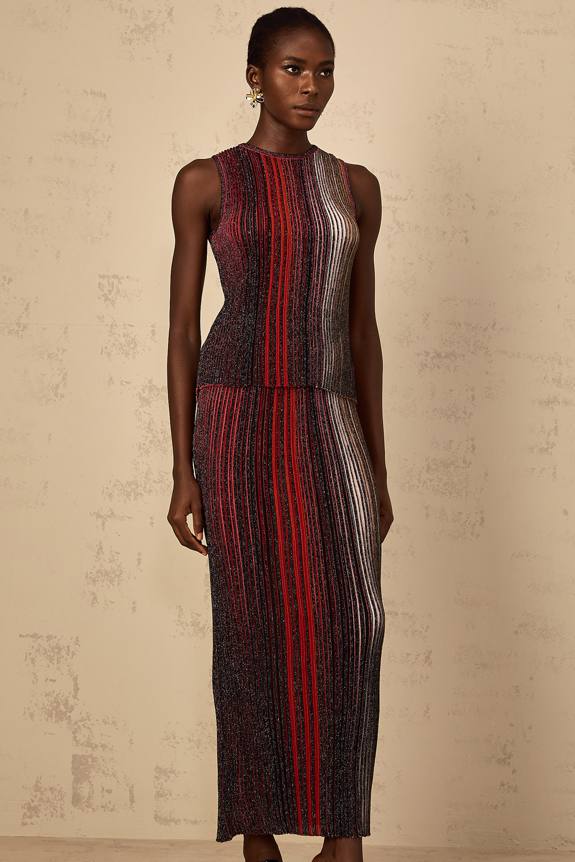 Ulysse Red Glitter Pleated Knit Matching Set