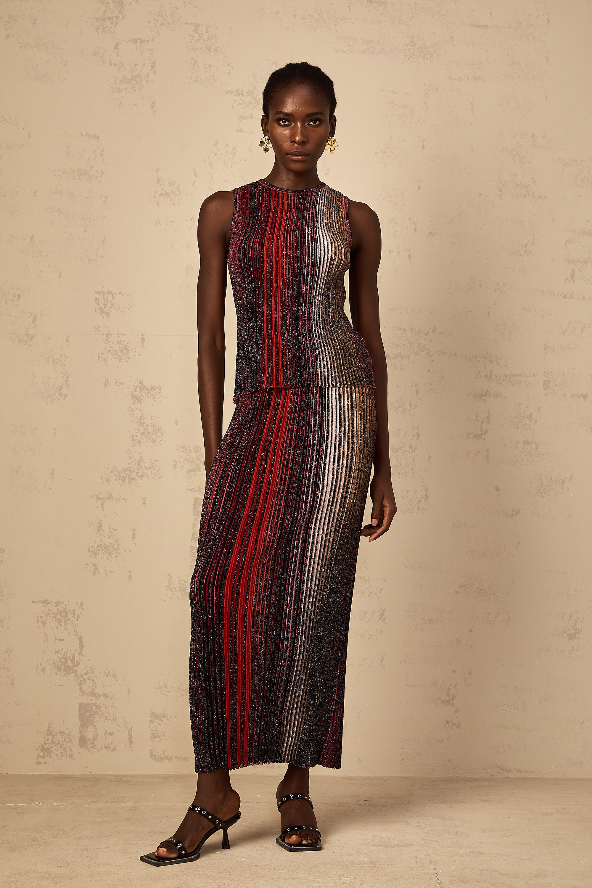 Ulysse Red Glitter Pleated Knit Matching Set