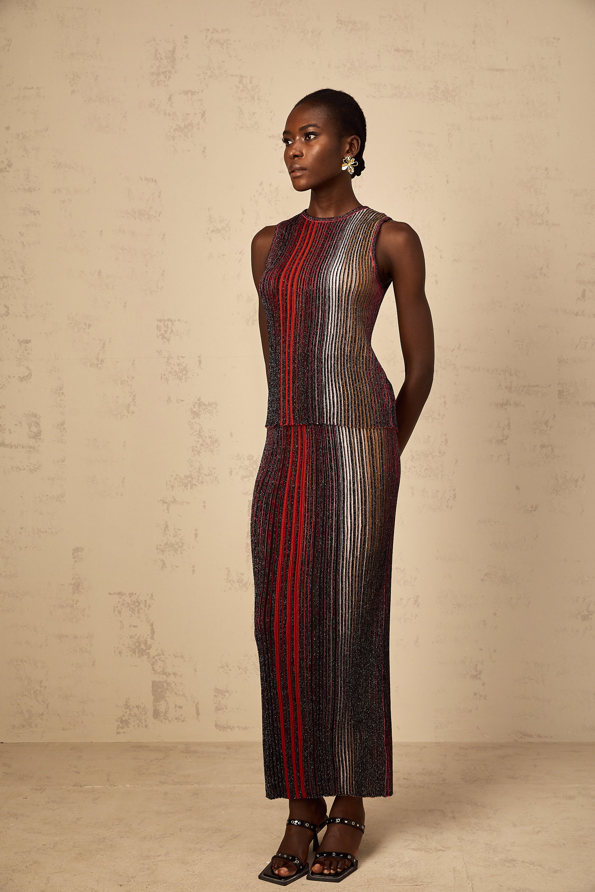 Ulysse Red Glitter Pleated Knit Matching Set