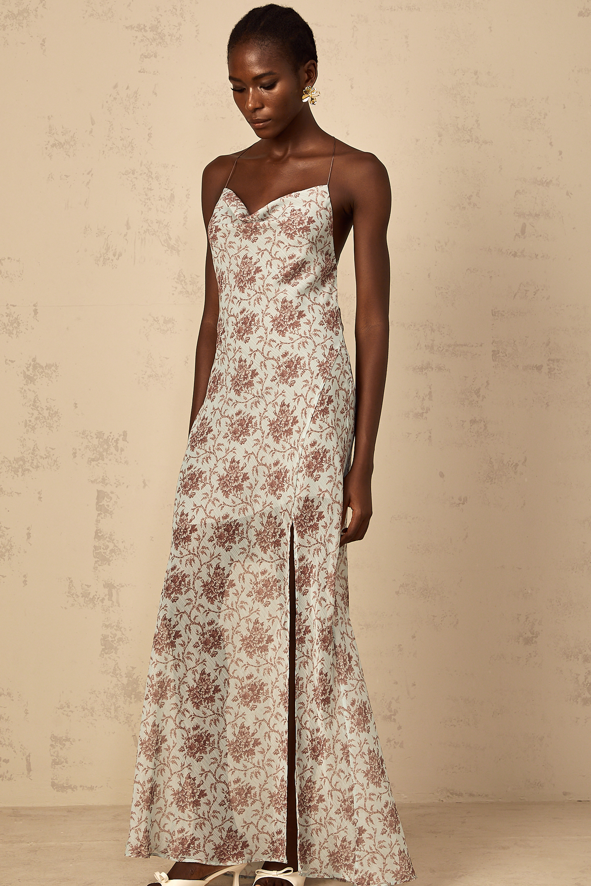 Honorine Blue Sleeveless Floral Print Maxi Dress