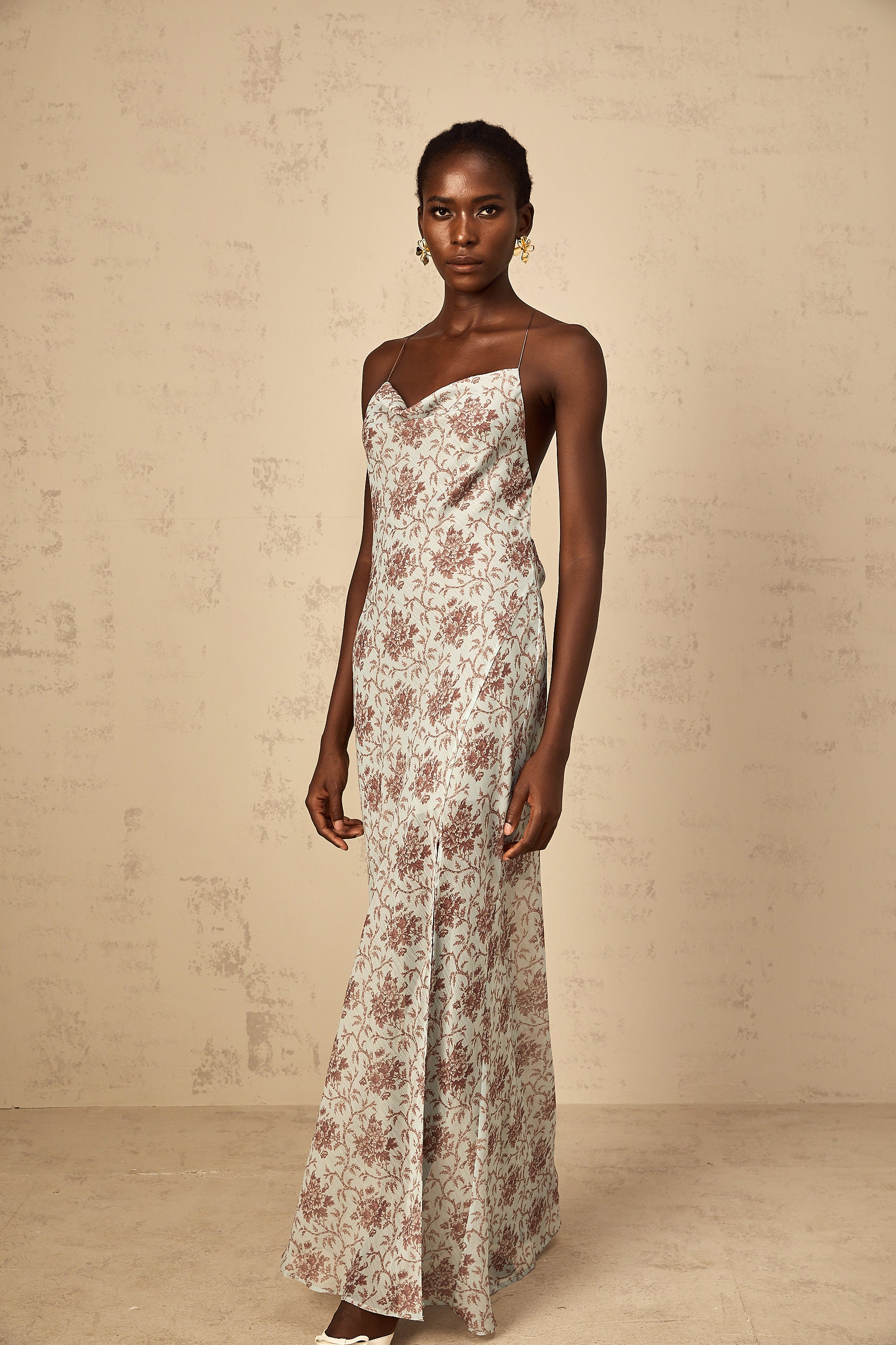 Honorine Blue Sleeveless Floral Print Maxi Dress