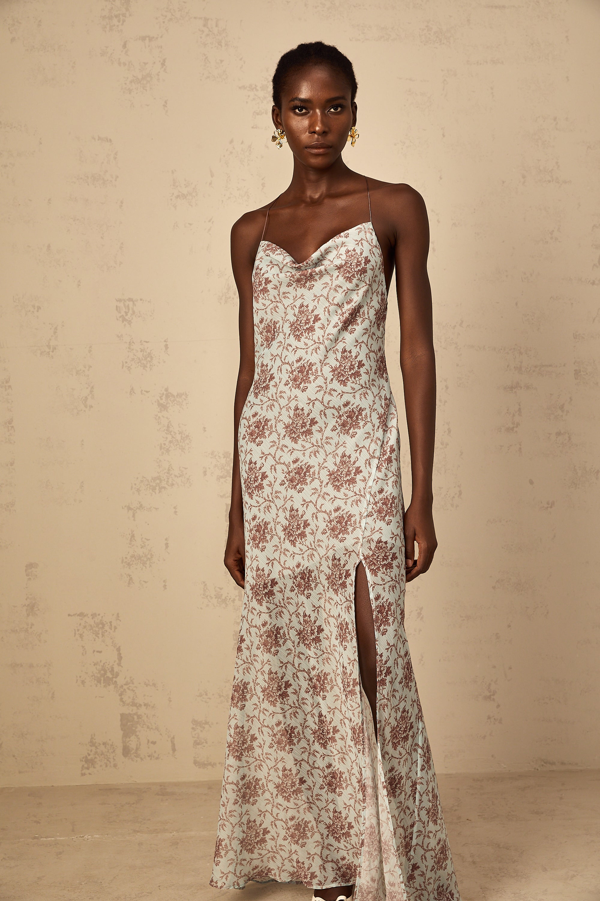 Honorine Blue Sleeveless Floral Print Maxi Dress