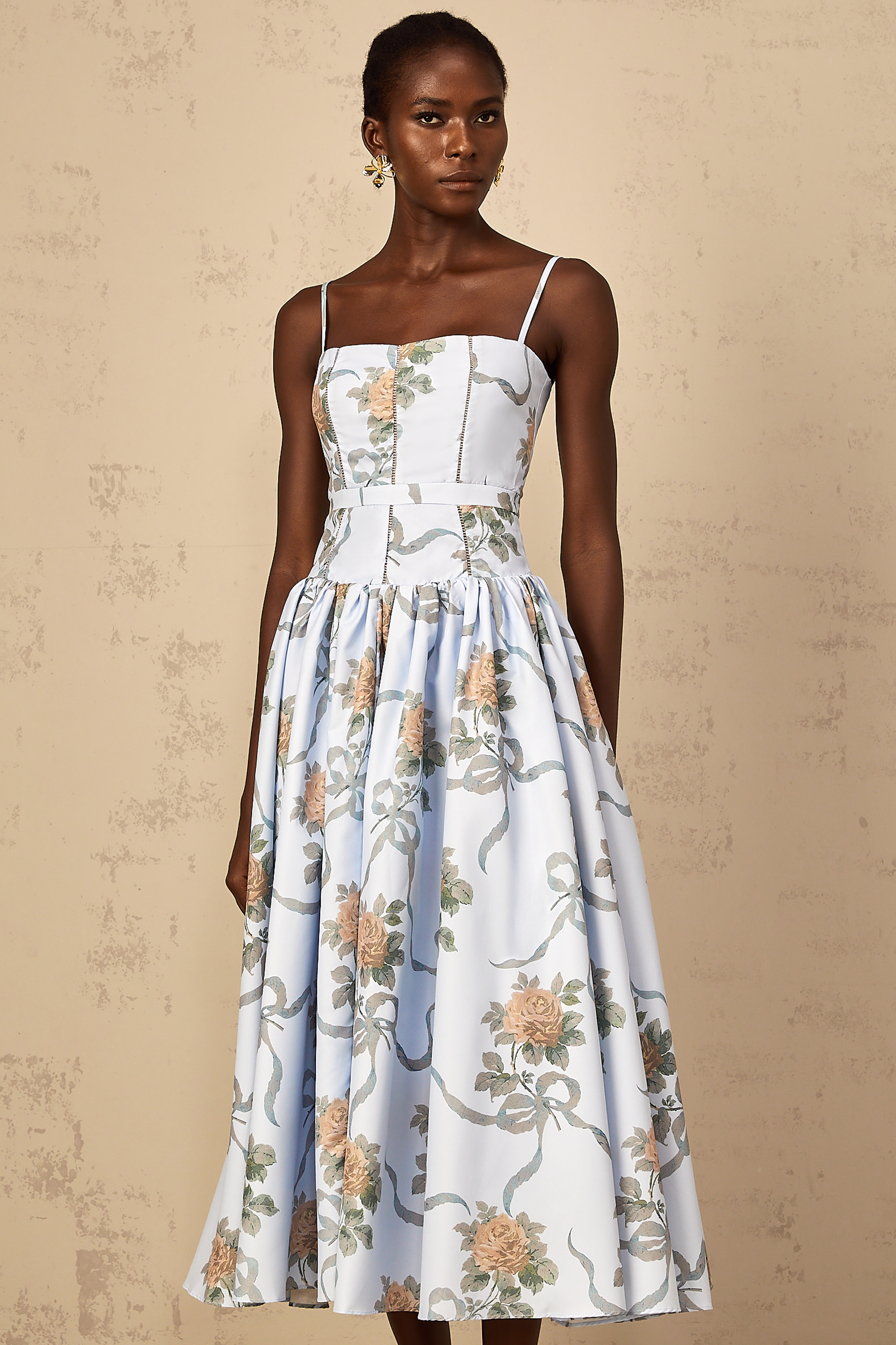 Fleur Blue Floral Print Midi Dress