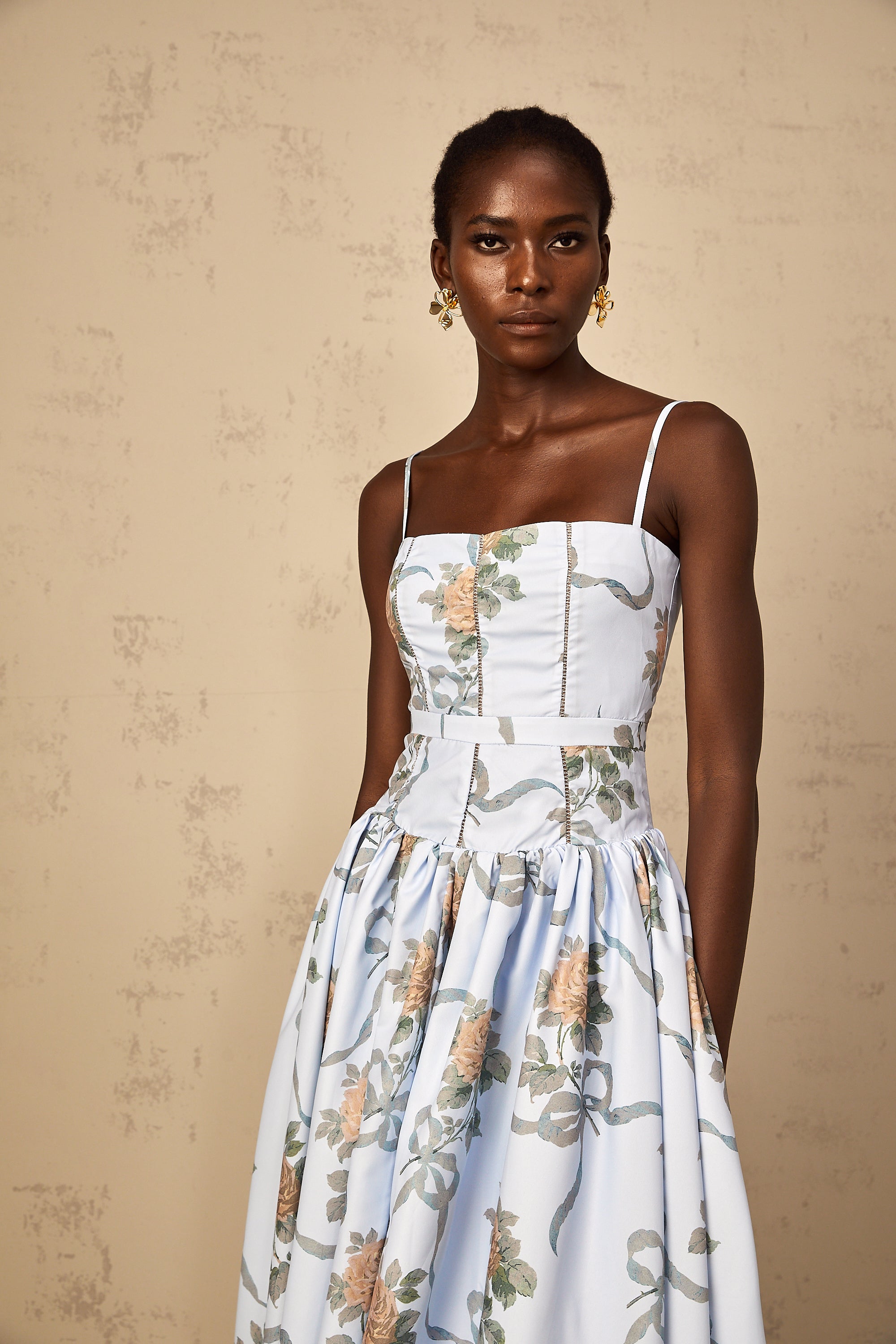 Fleur Blue Floral Print Midi Dress