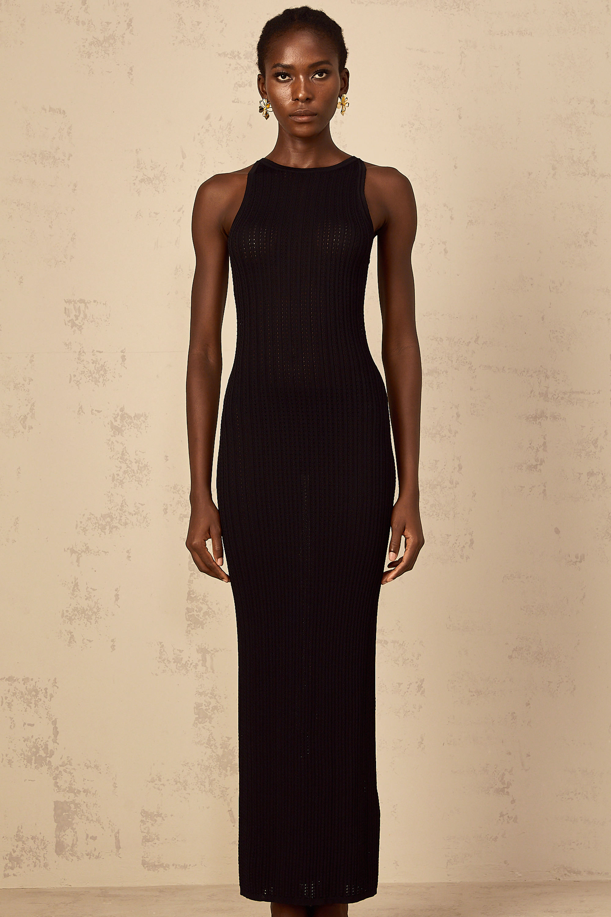 Déotille black fitted ribbed-knit maxi dress