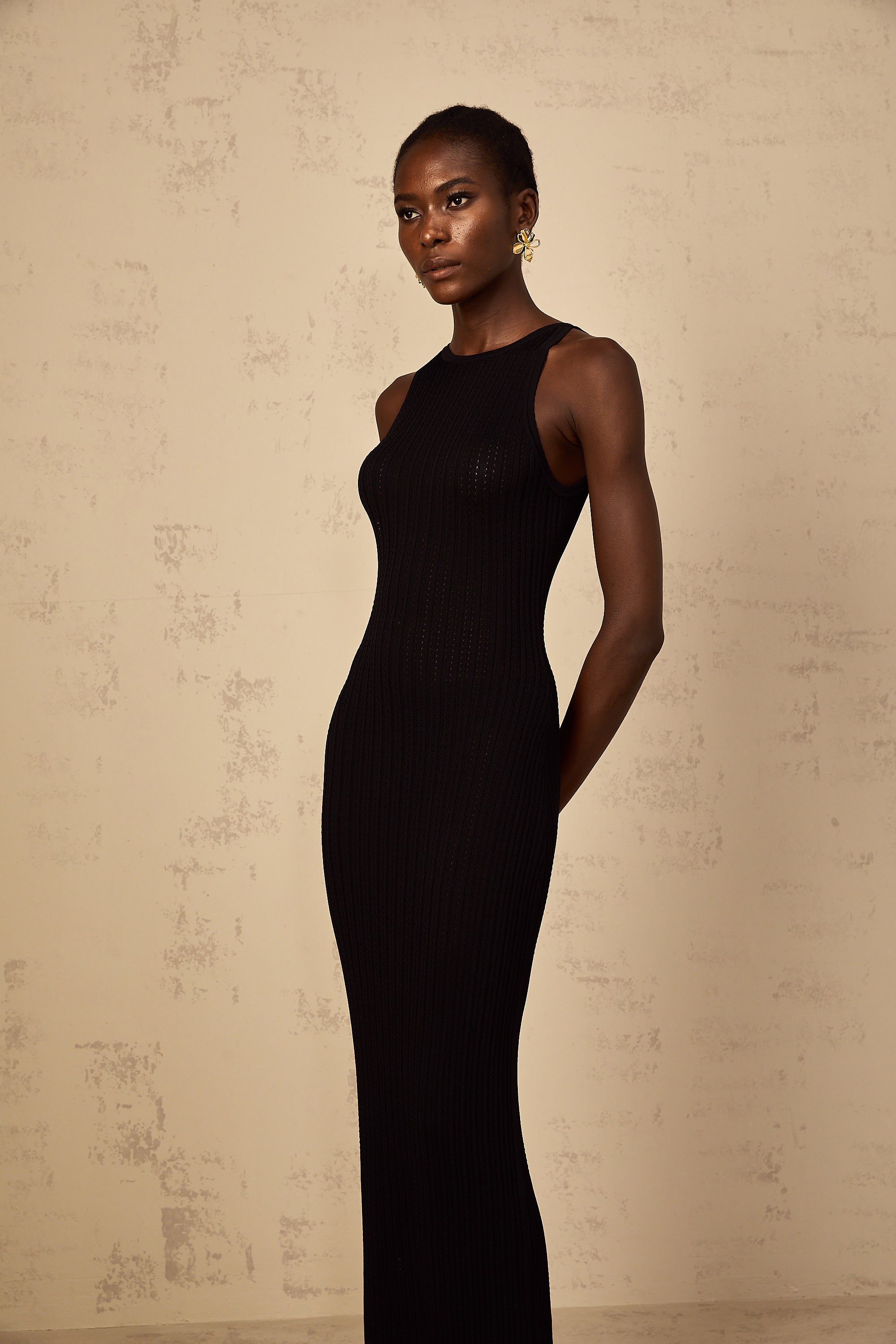 Déotille black fitted ribbed-knit maxi dress