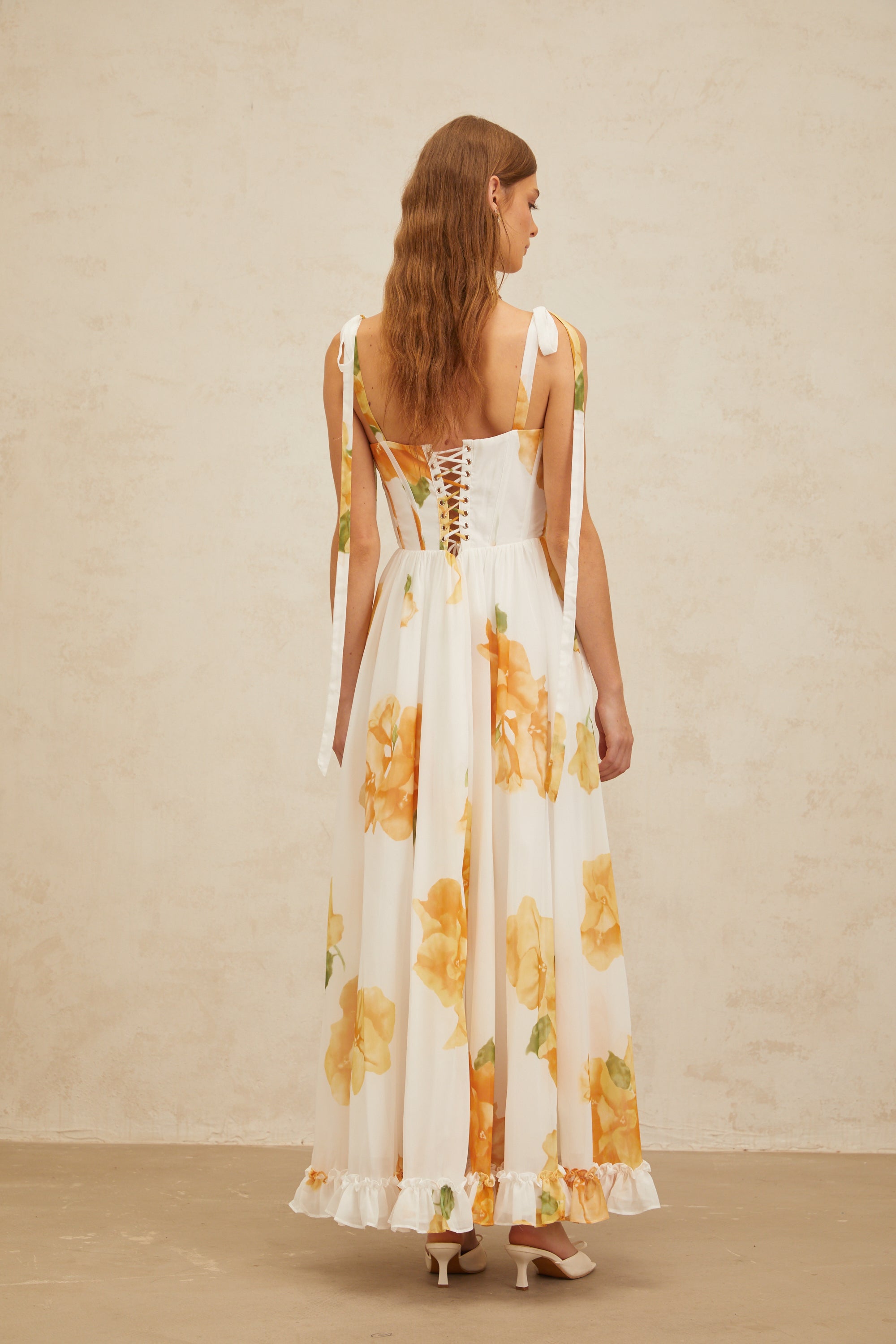Bérénice White Floral Print Shirred Maxi Dress (Final Sale-US Only)