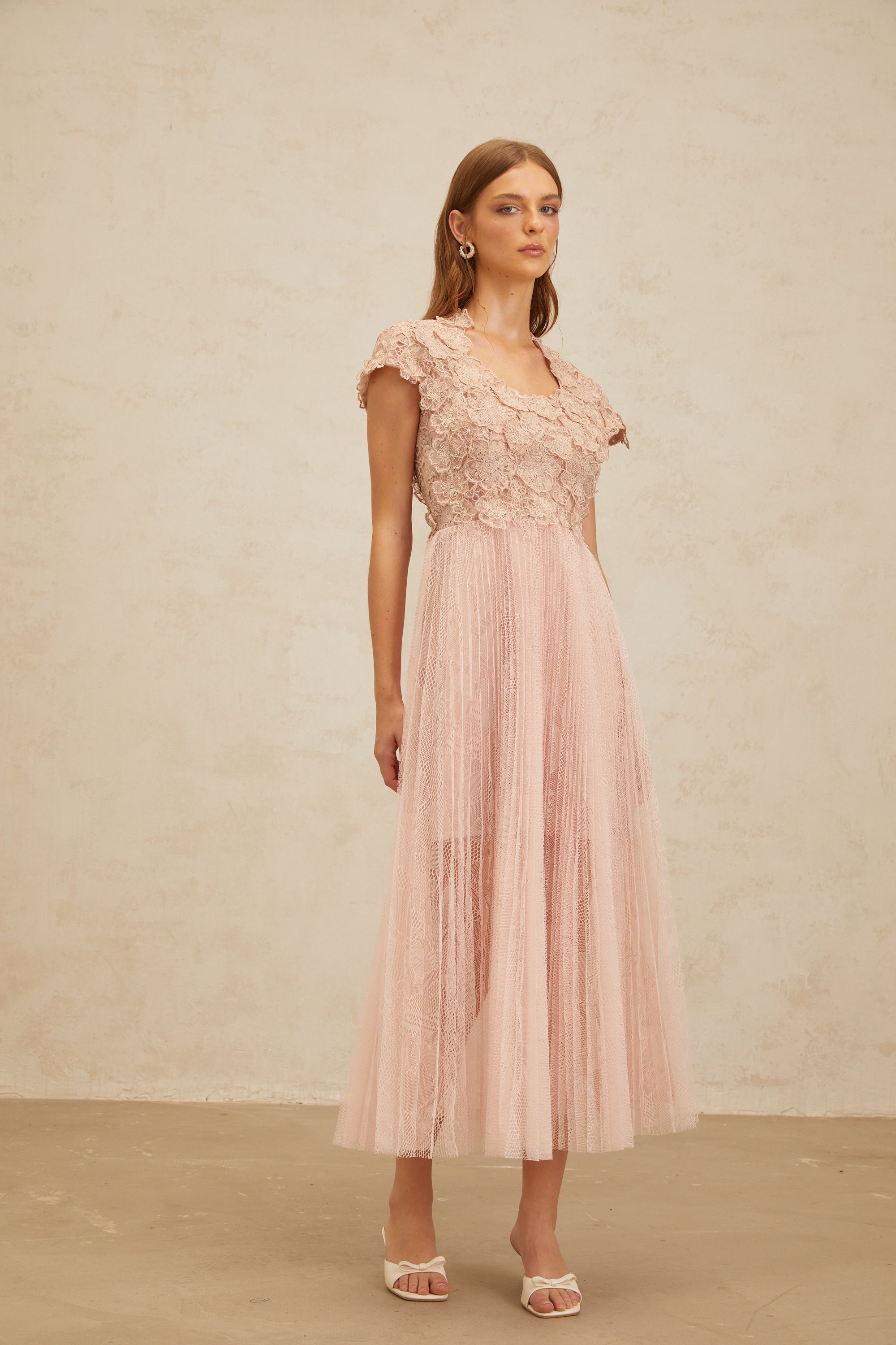 Airelle Pink Floral Embroidered Tulle Midi Dress (Final Sale-US Only)