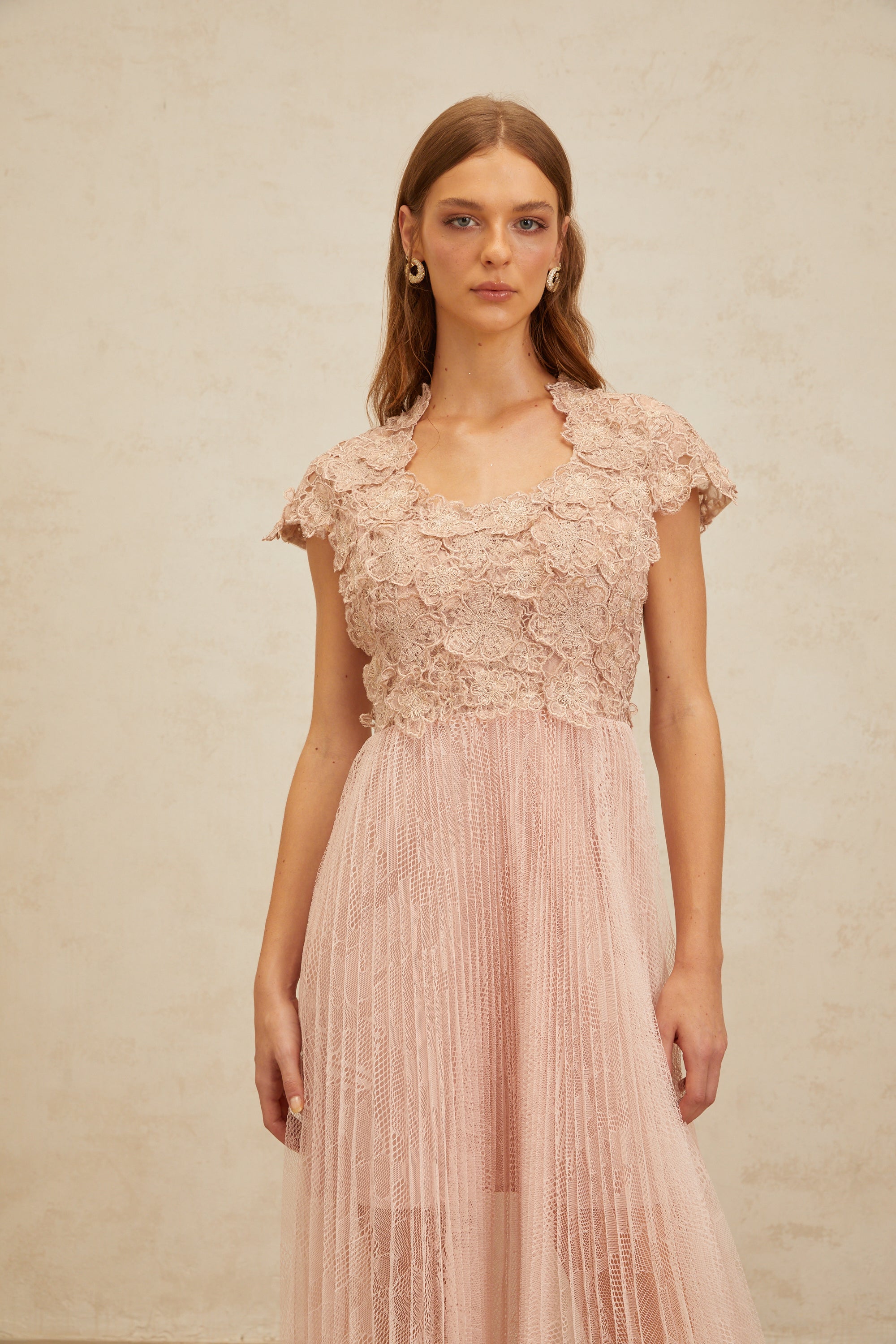 Airelle Pink Floral Embroidered Tulle Midi Dress (Final Sale-US Only)