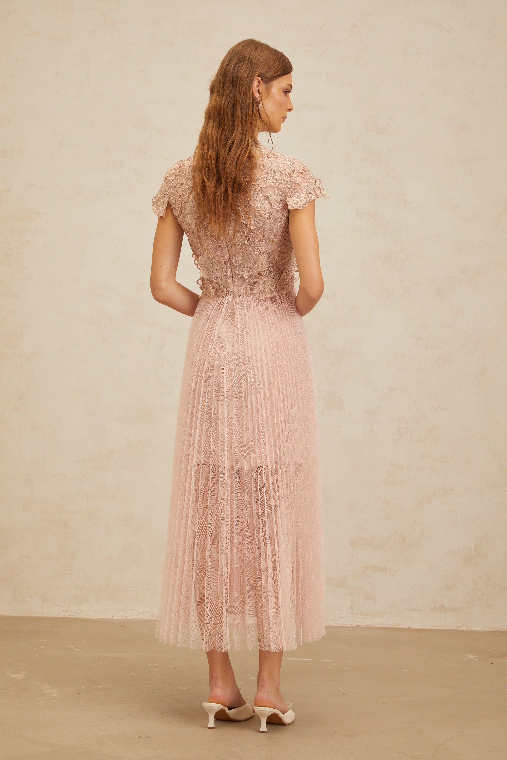 Airelle Pink Floral Embroidered Tulle Midi Dress (Final Sale-US Only)