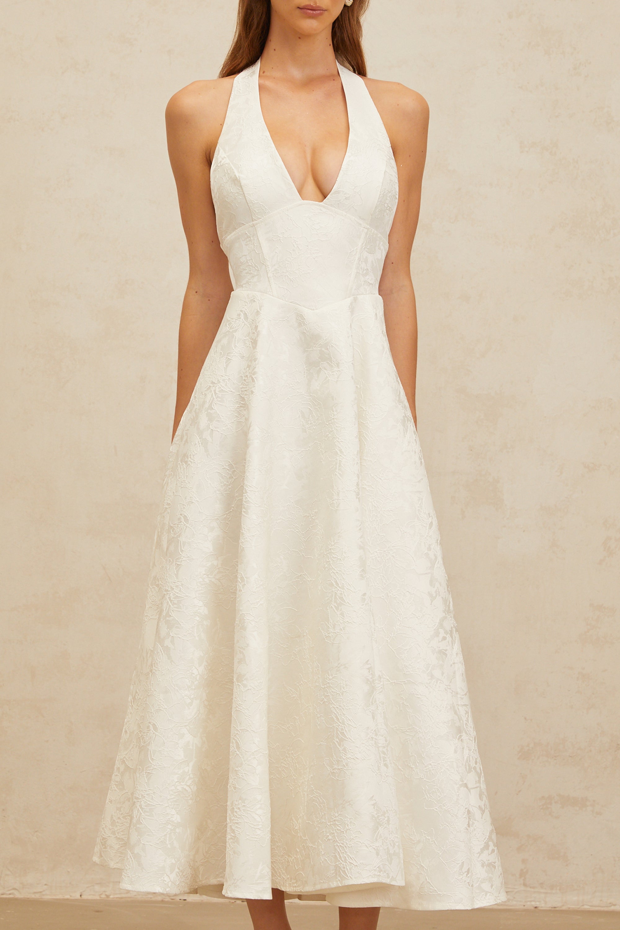 Céline White Glamorous Event Midi Dress