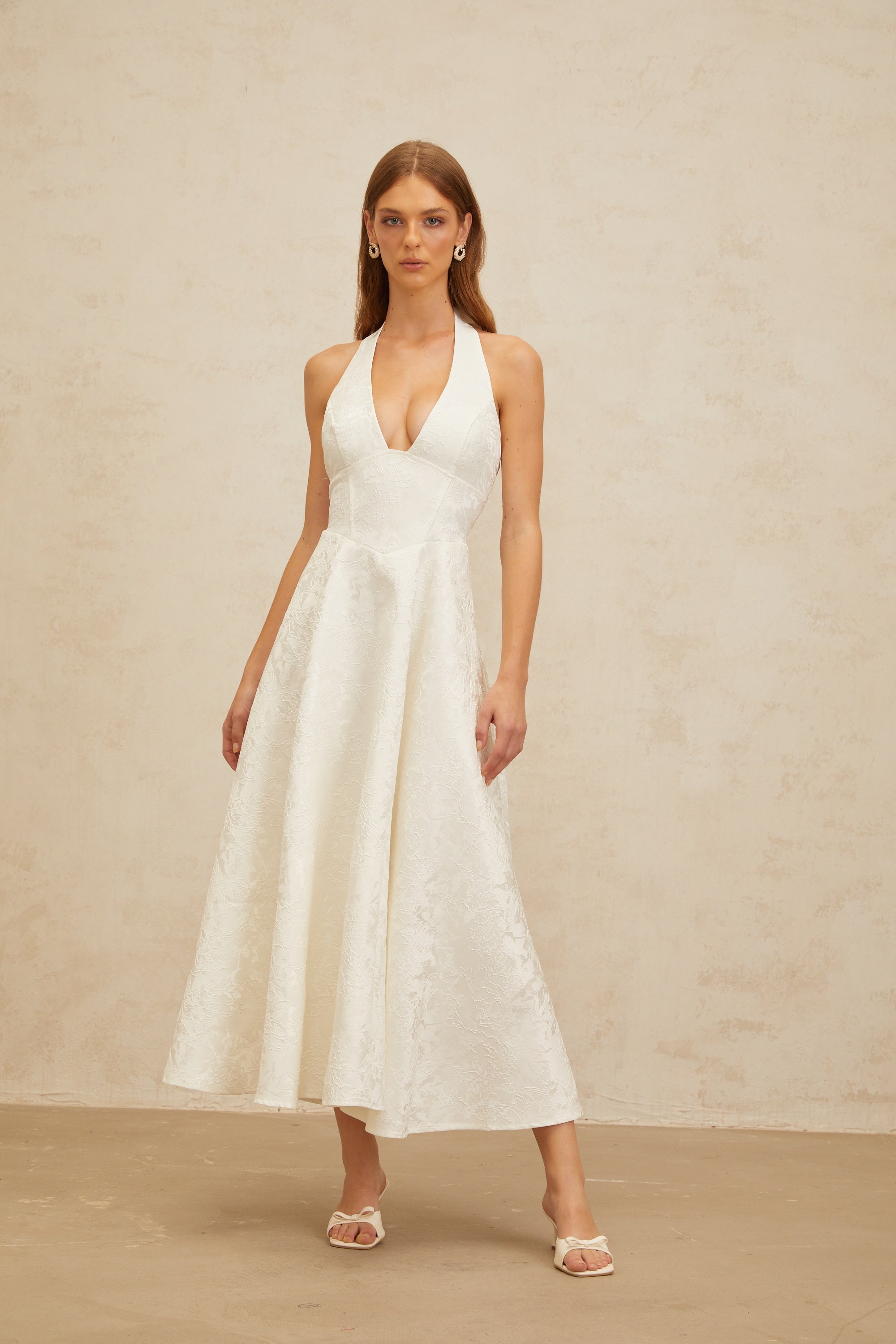 Céline White Glamorous Event Midi Dress