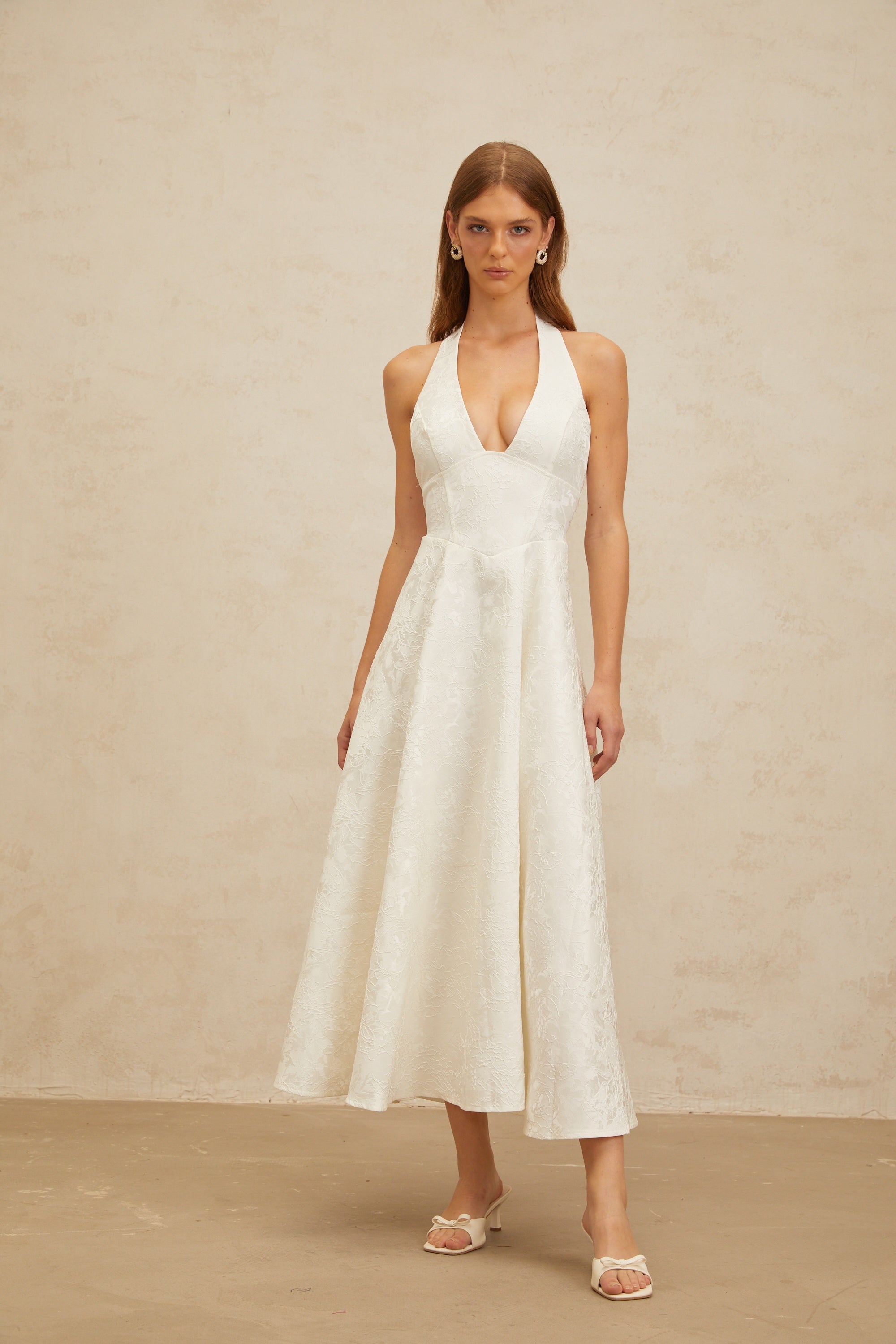 Céline White Glamorous Event Midi Dress