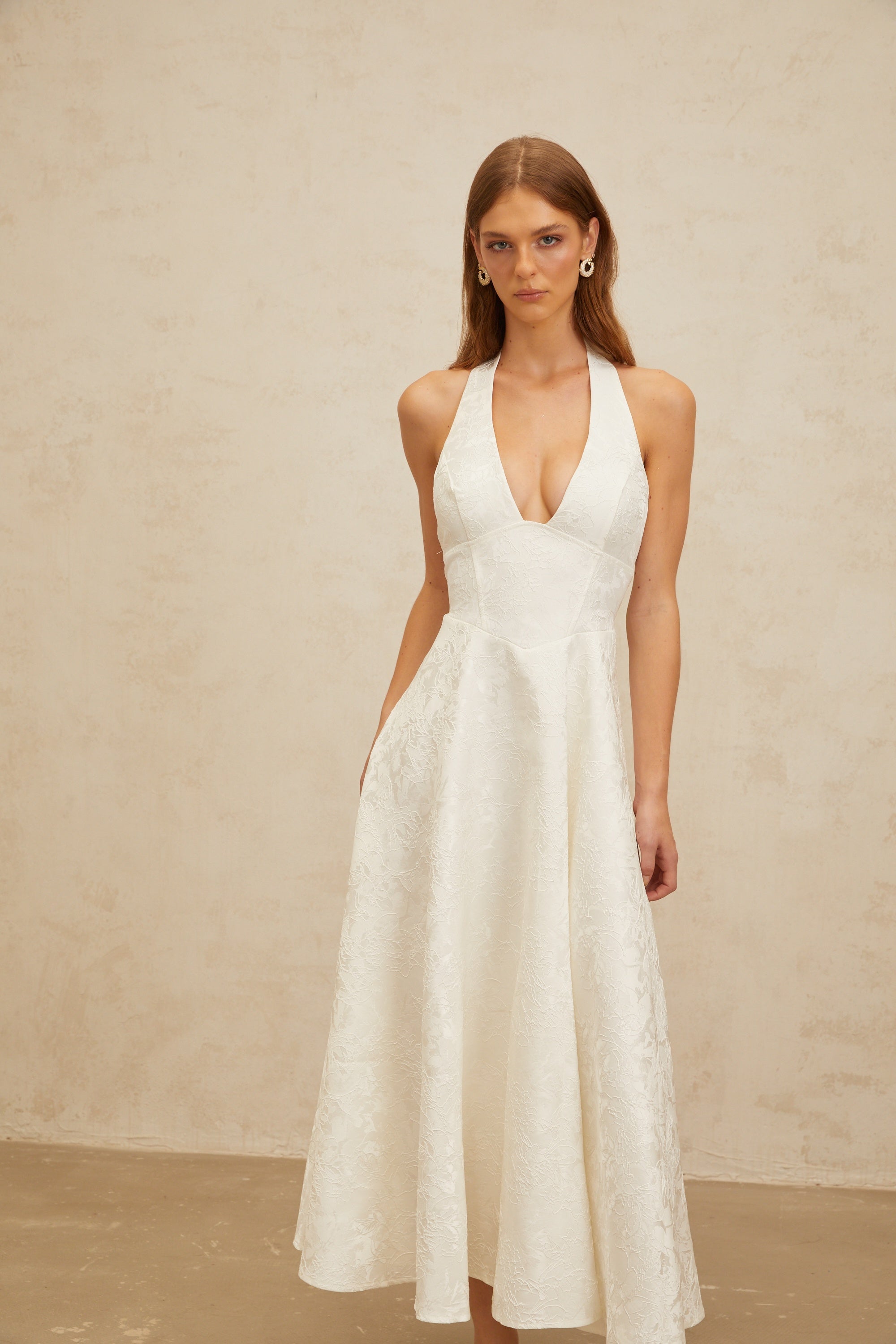 Céline White Glamorous Event Midi Dress