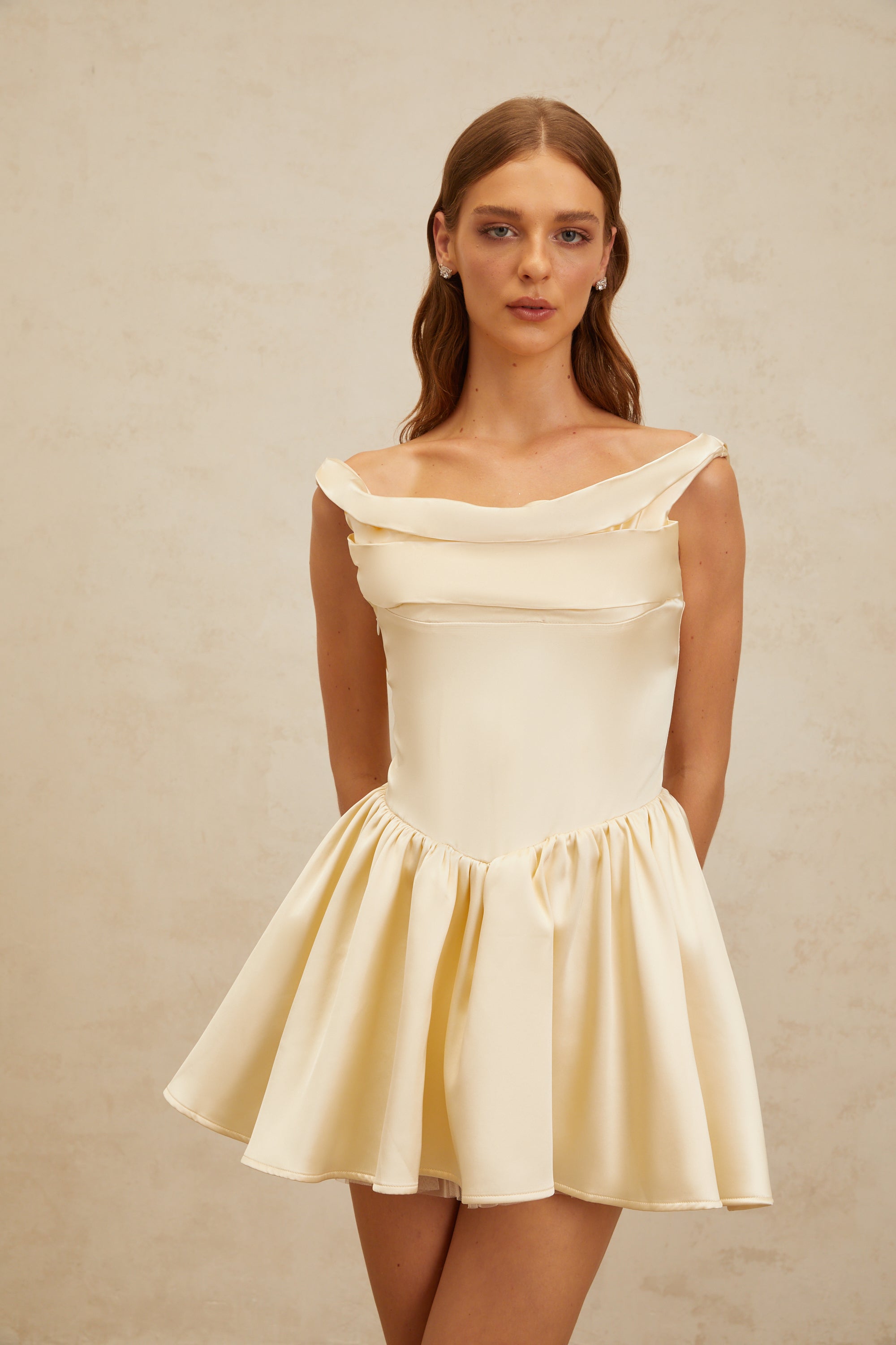 Justine Neutrals Shirred Puff Mini Dress (Final Sale-US Only)