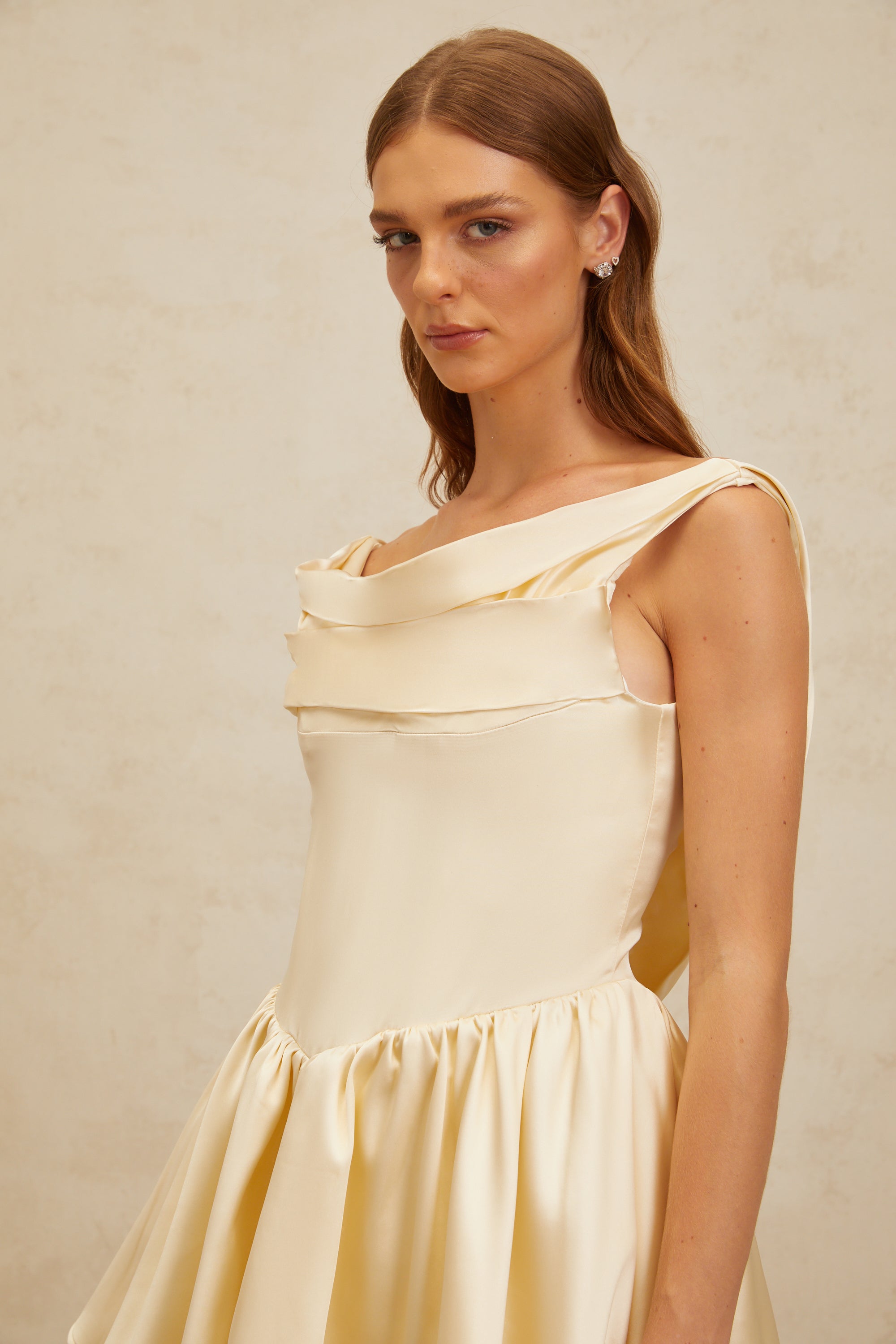 Justine Neutrals Shirred Puff Mini Dress (Final Sale-US Only)