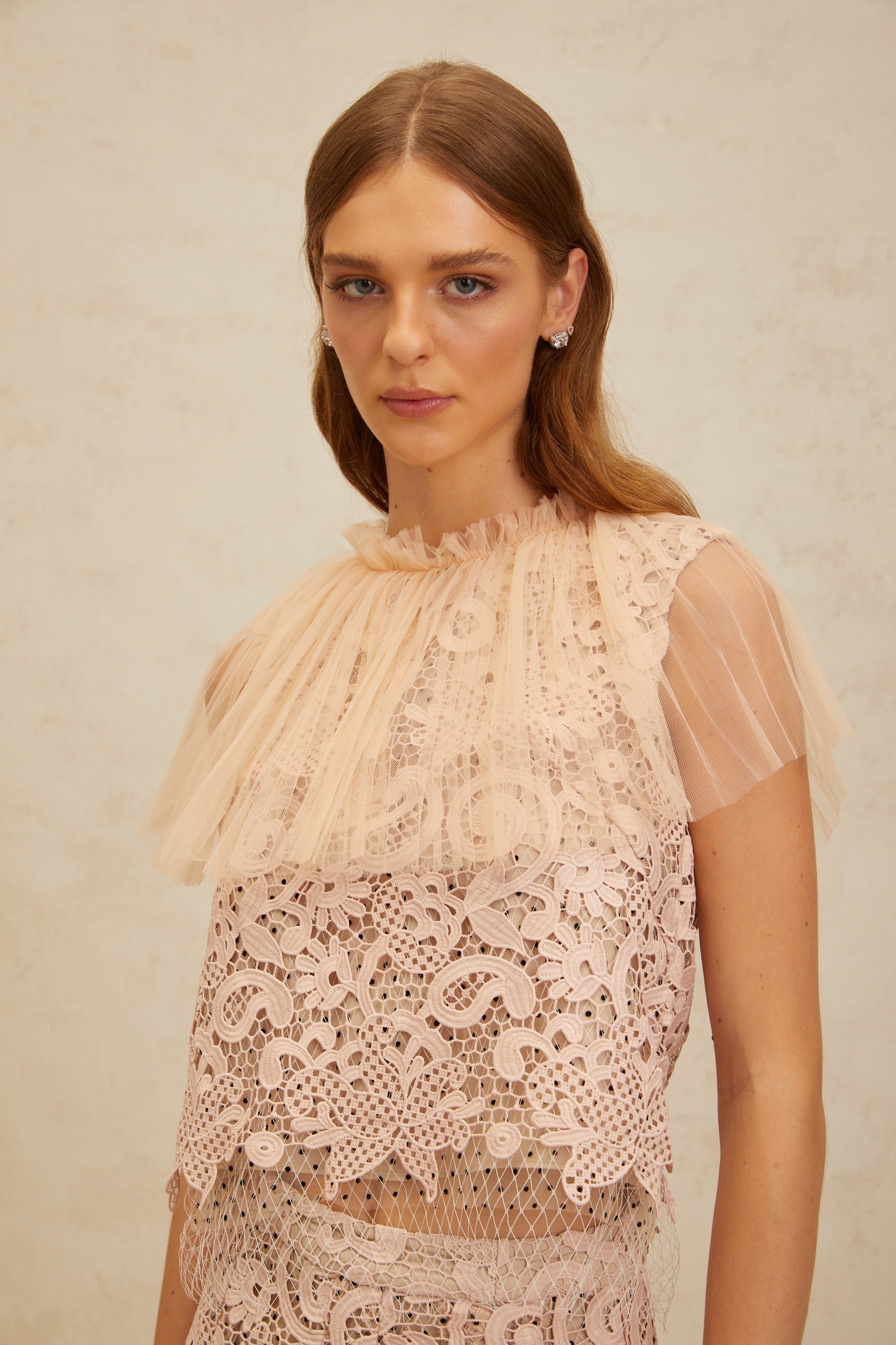 Estelle Pink Corded Lace Top & Skirt Set