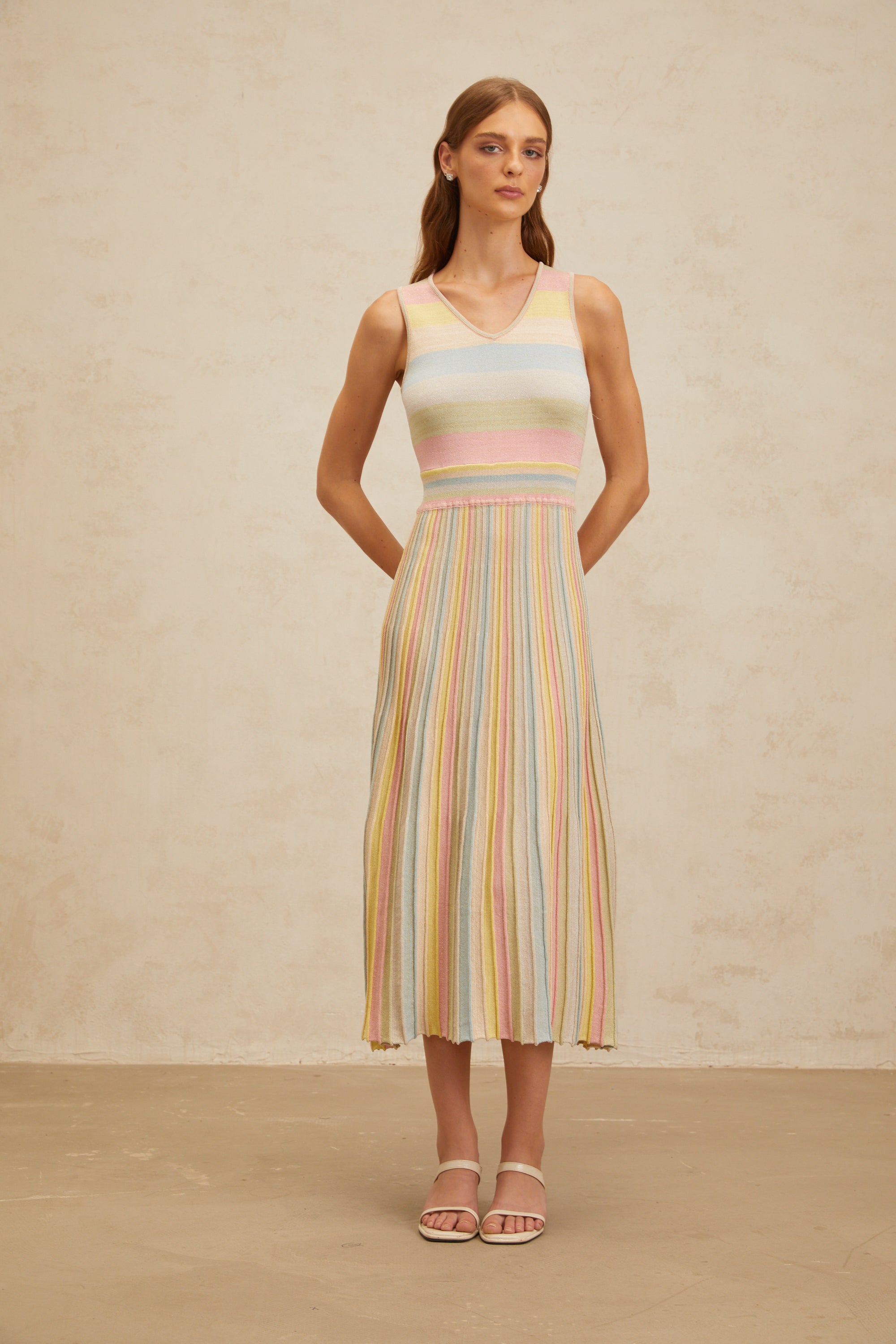 Bénédicte Blue Summer Striped Knit Midi Dress