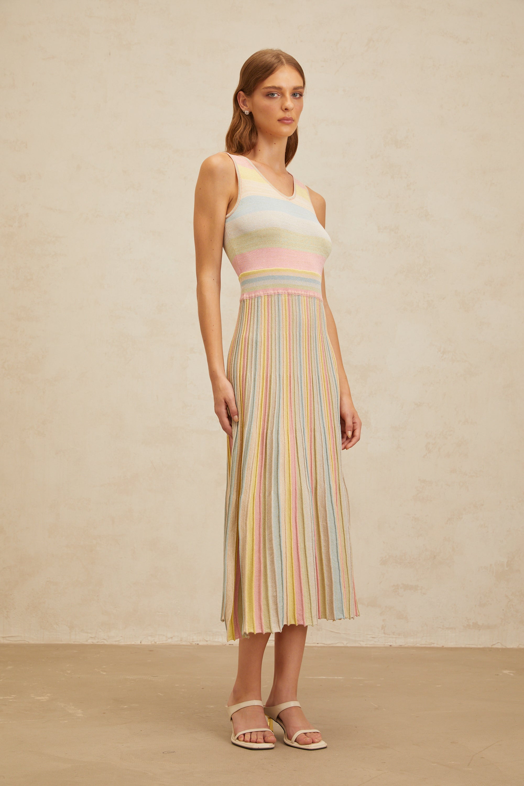 Bénédicte Blue Summer Striped Knit Midi Dress