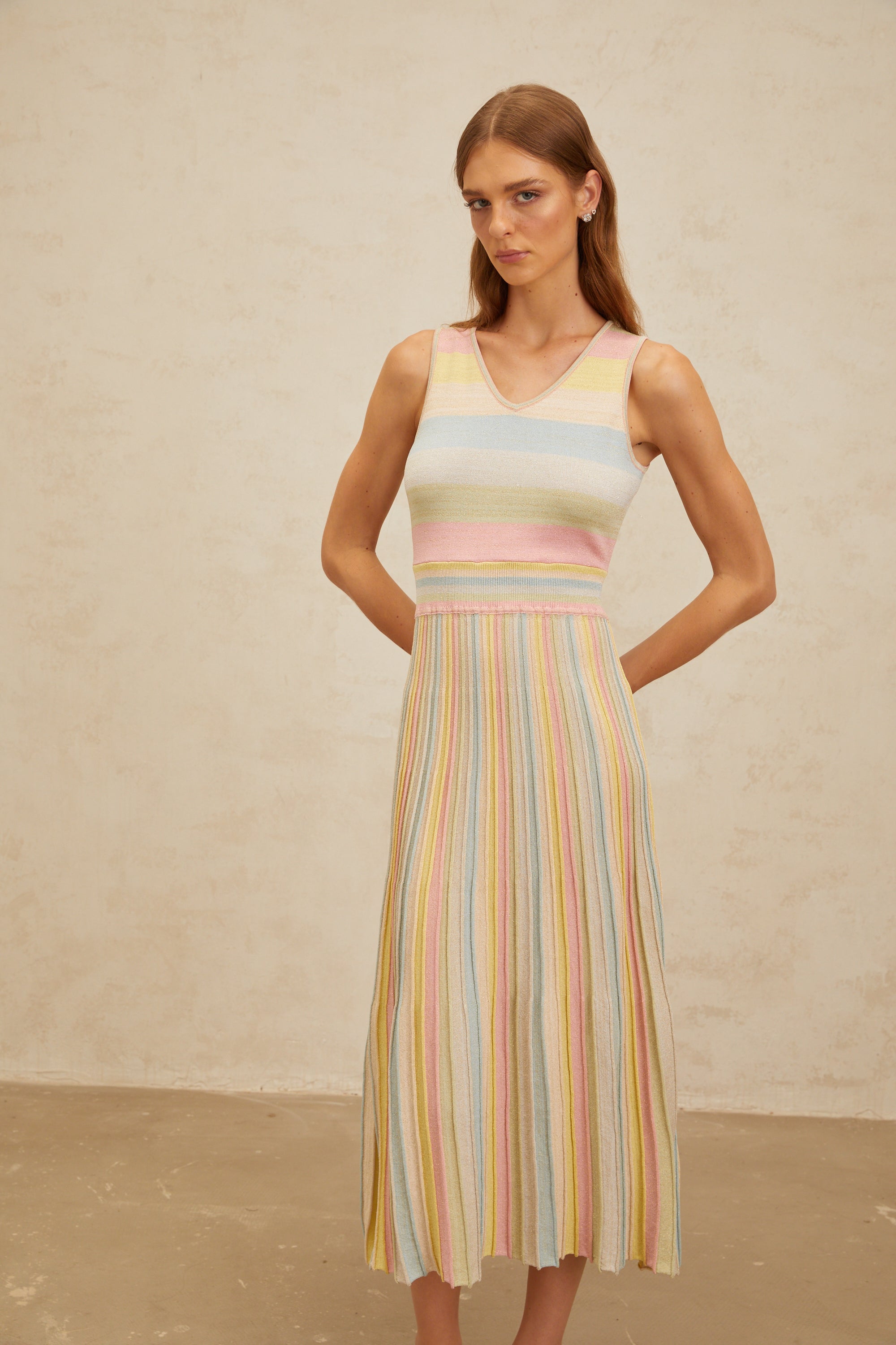 Bénédicte Blue Summer Striped Knit Midi Dress