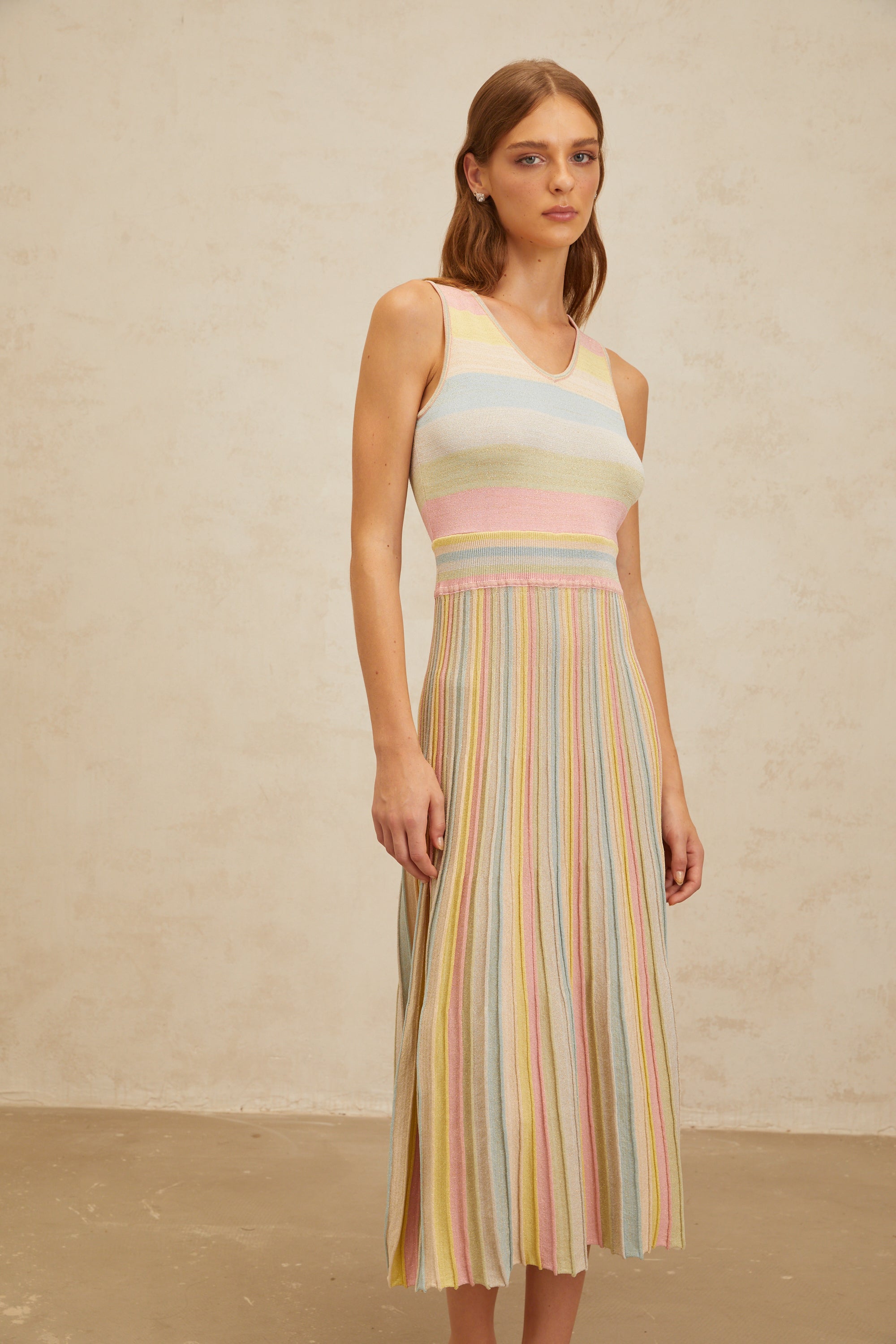 Bénédicte Blue Summer Striped Knit Midi Dress