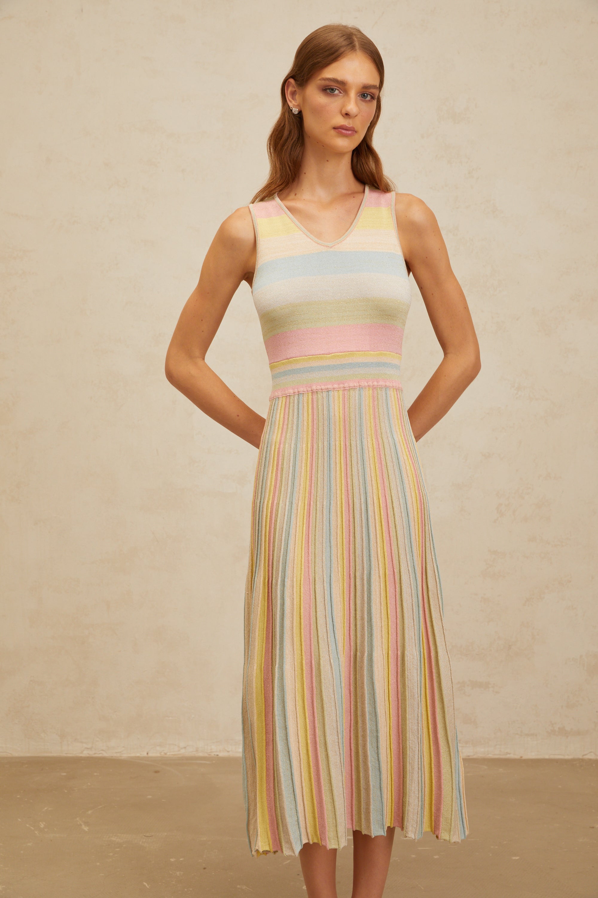 Bénédicte Blue Summer Striped Knit Midi Dress
