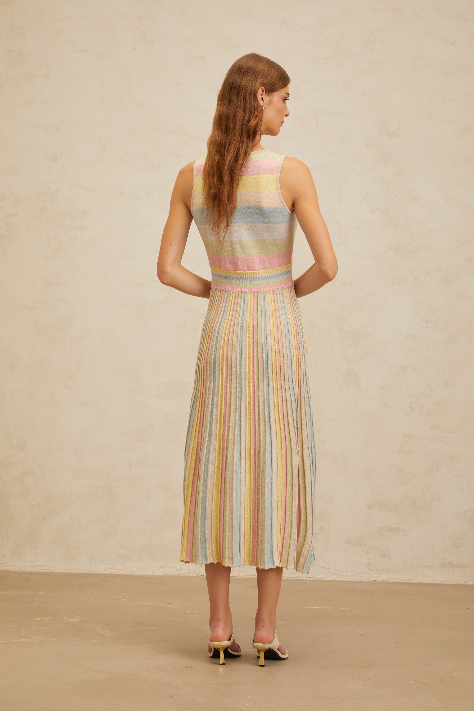 Bénédicte Blue Summer Striped Knit Midi Dress