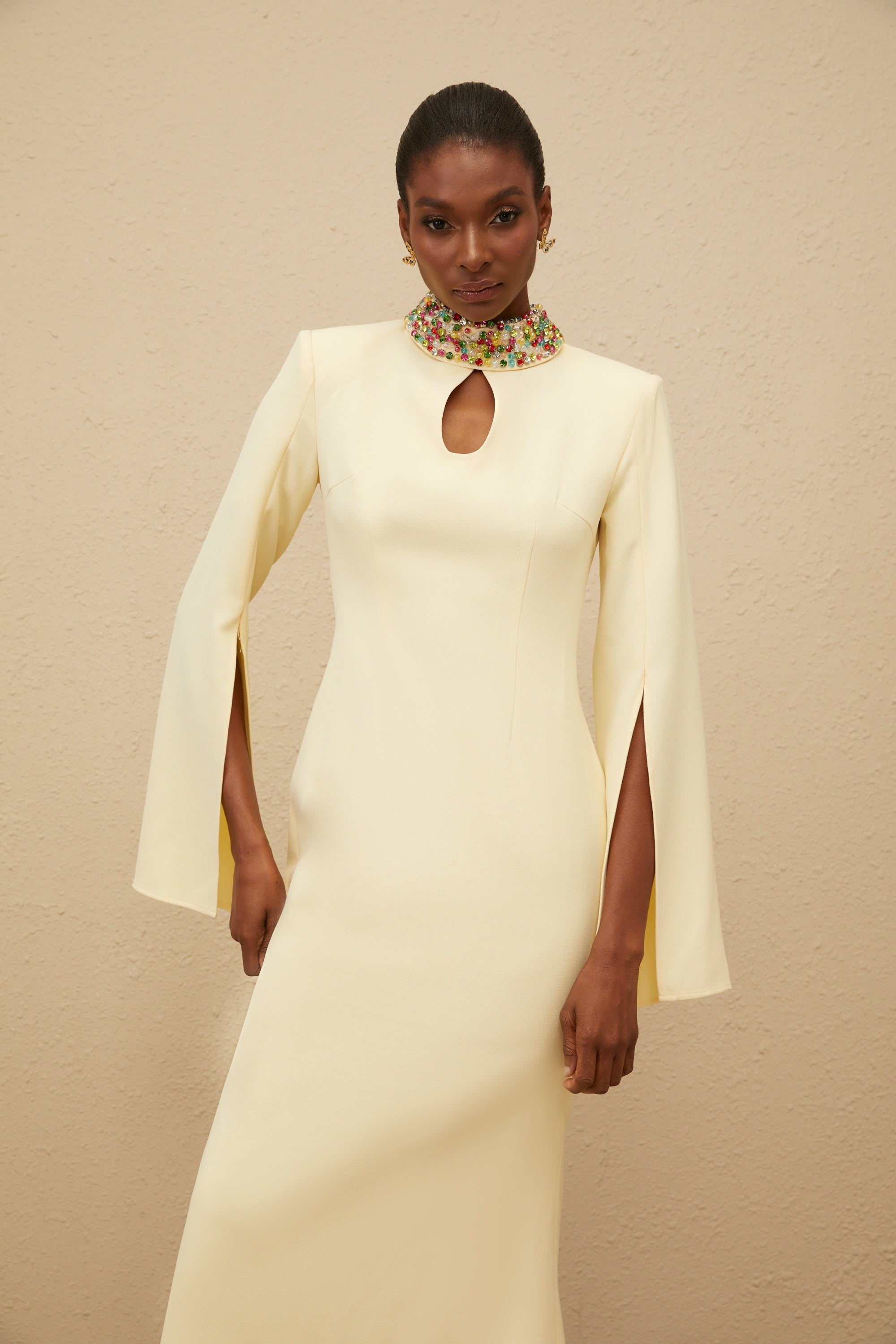 Majestueuse Yellow Keyhole-Detail Mermaid Gown