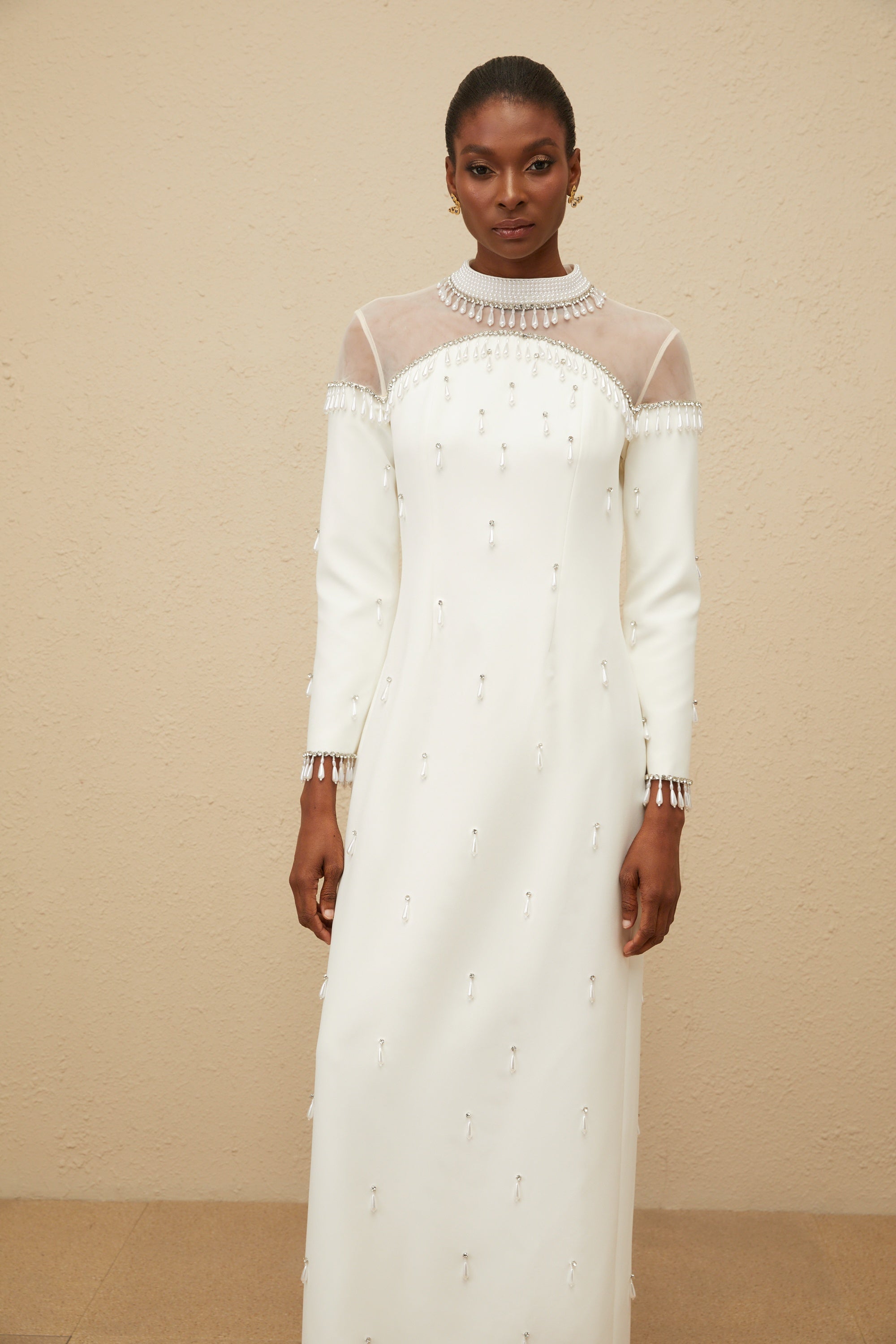 Weißes, verziertes Maxi-Abendkleid von Céline