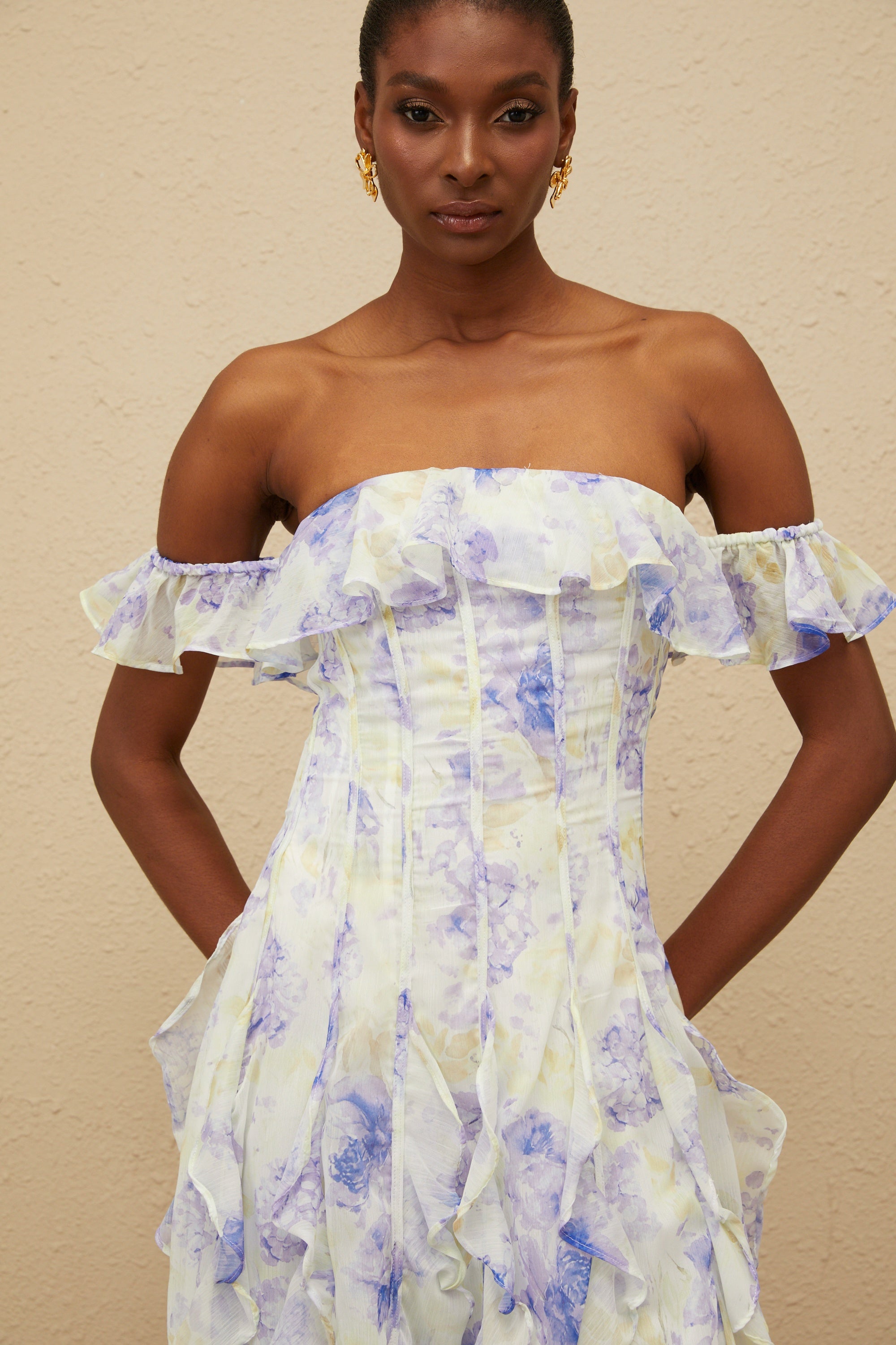 Fleur Blue Ruffled Floral Print Maxi Dress