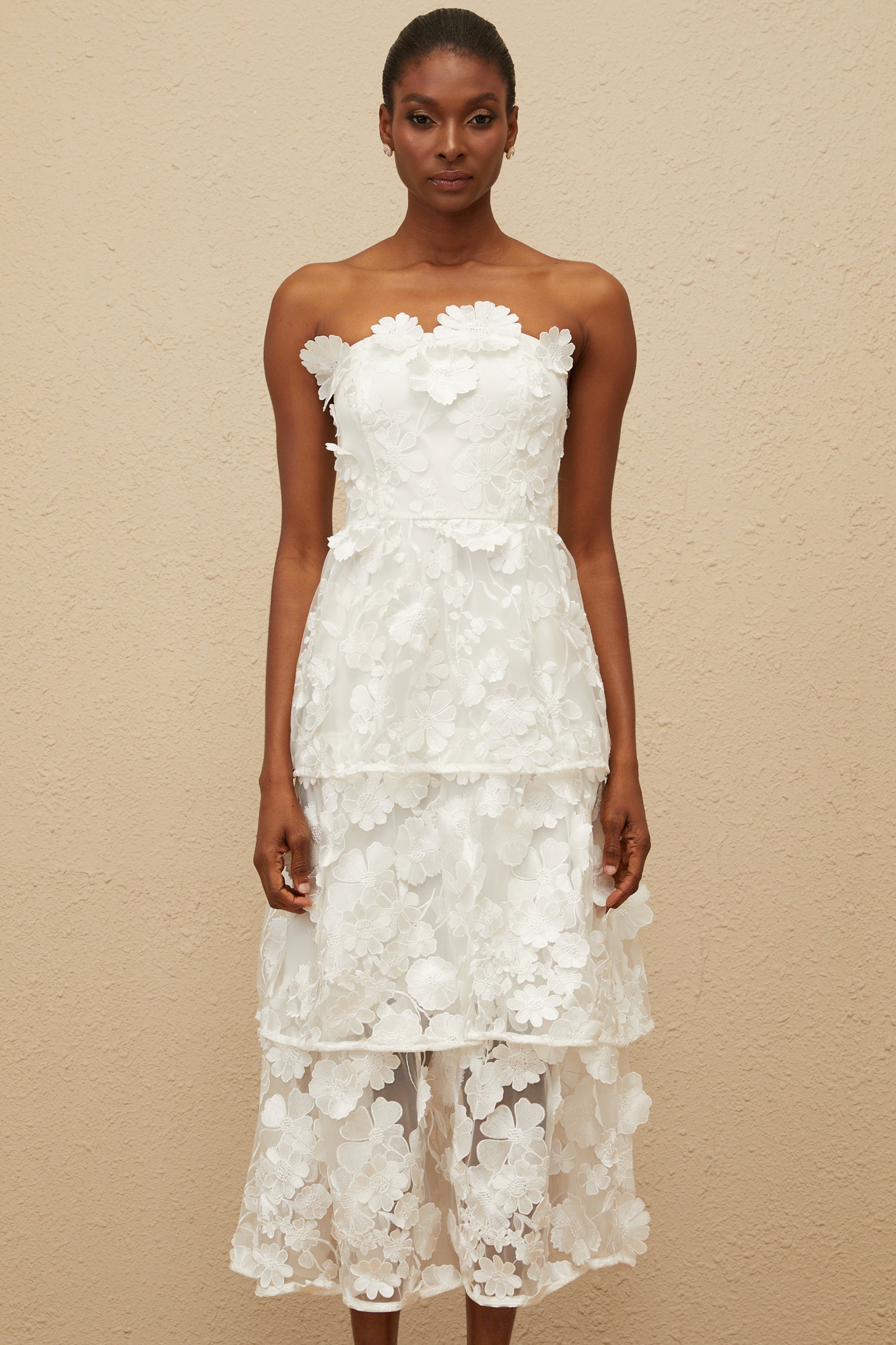 Caméo White Tiered Floral Midi Dress