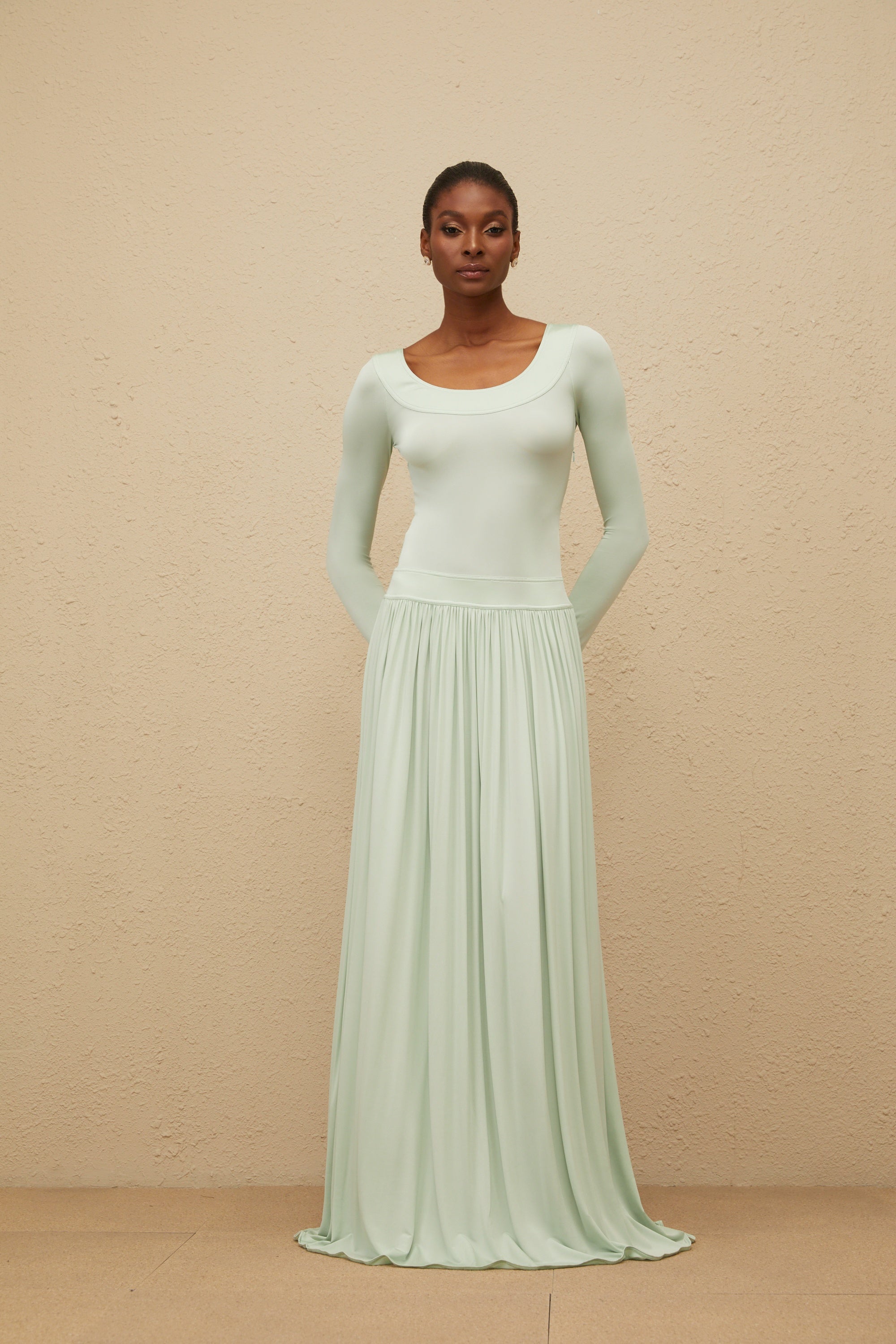 Campagne Green Open-Back Shirred Maxi Dress