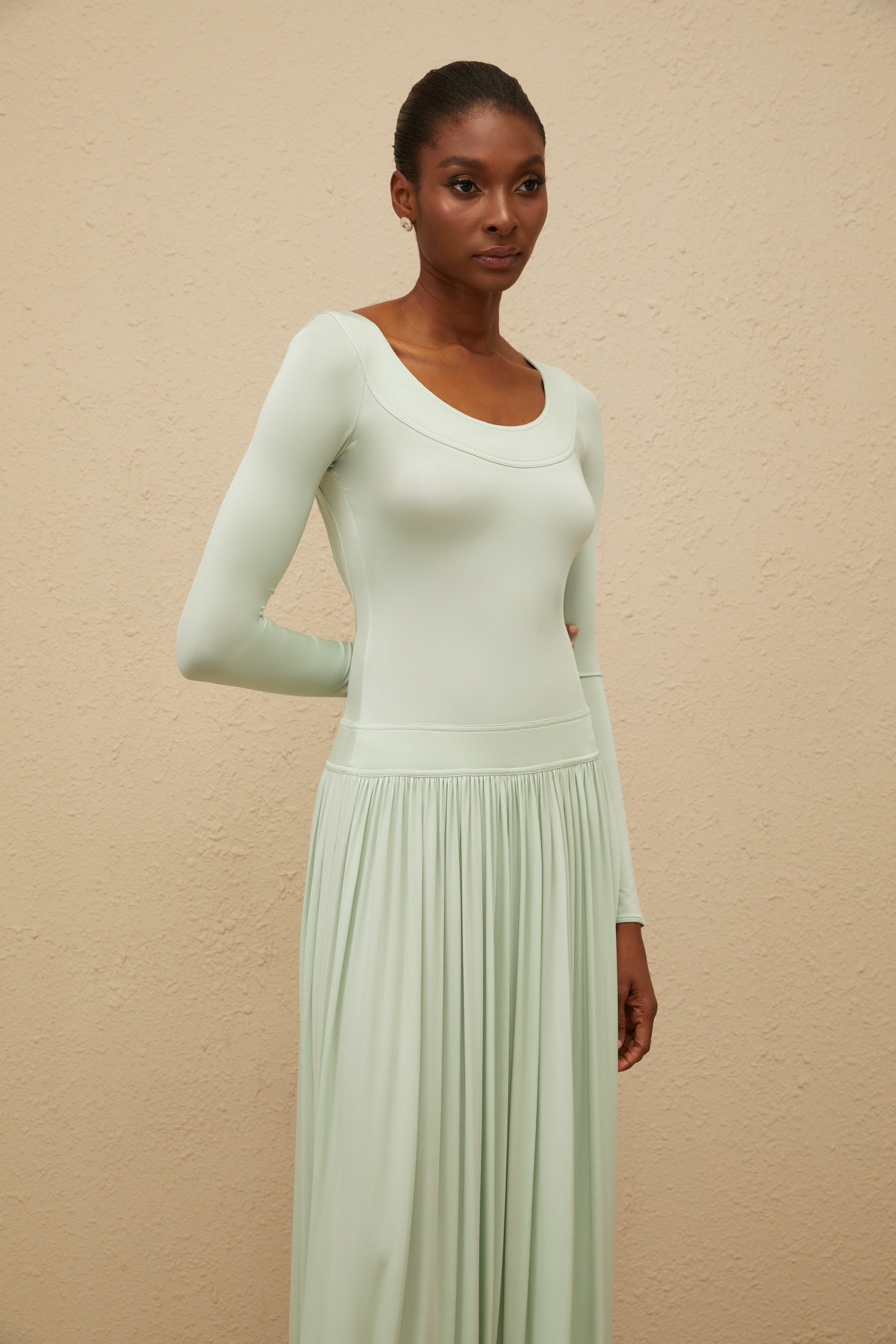 Campagne Green Open-Back Shirred Maxi Dress