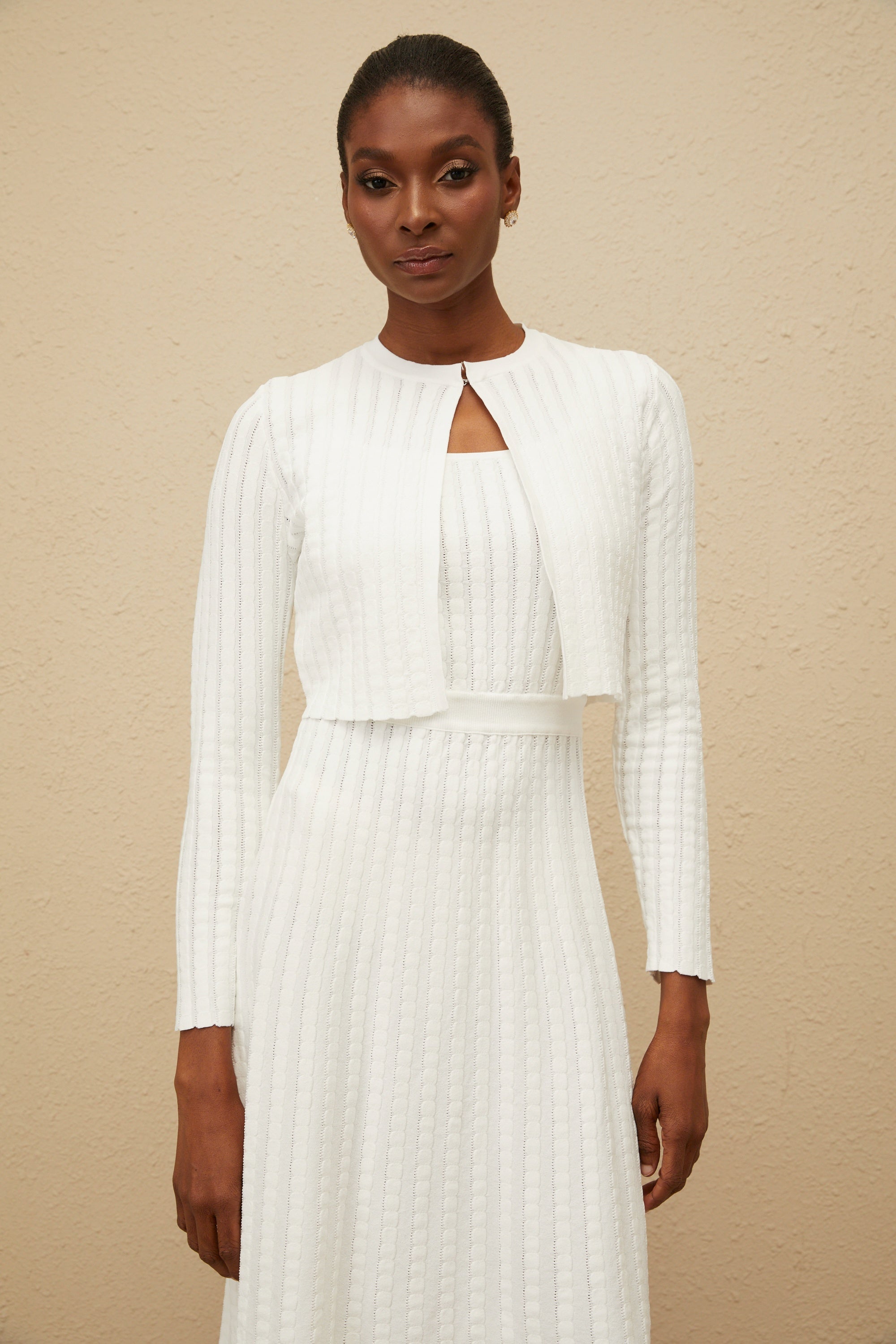 Clémence White Ribbed Knit Cardigan