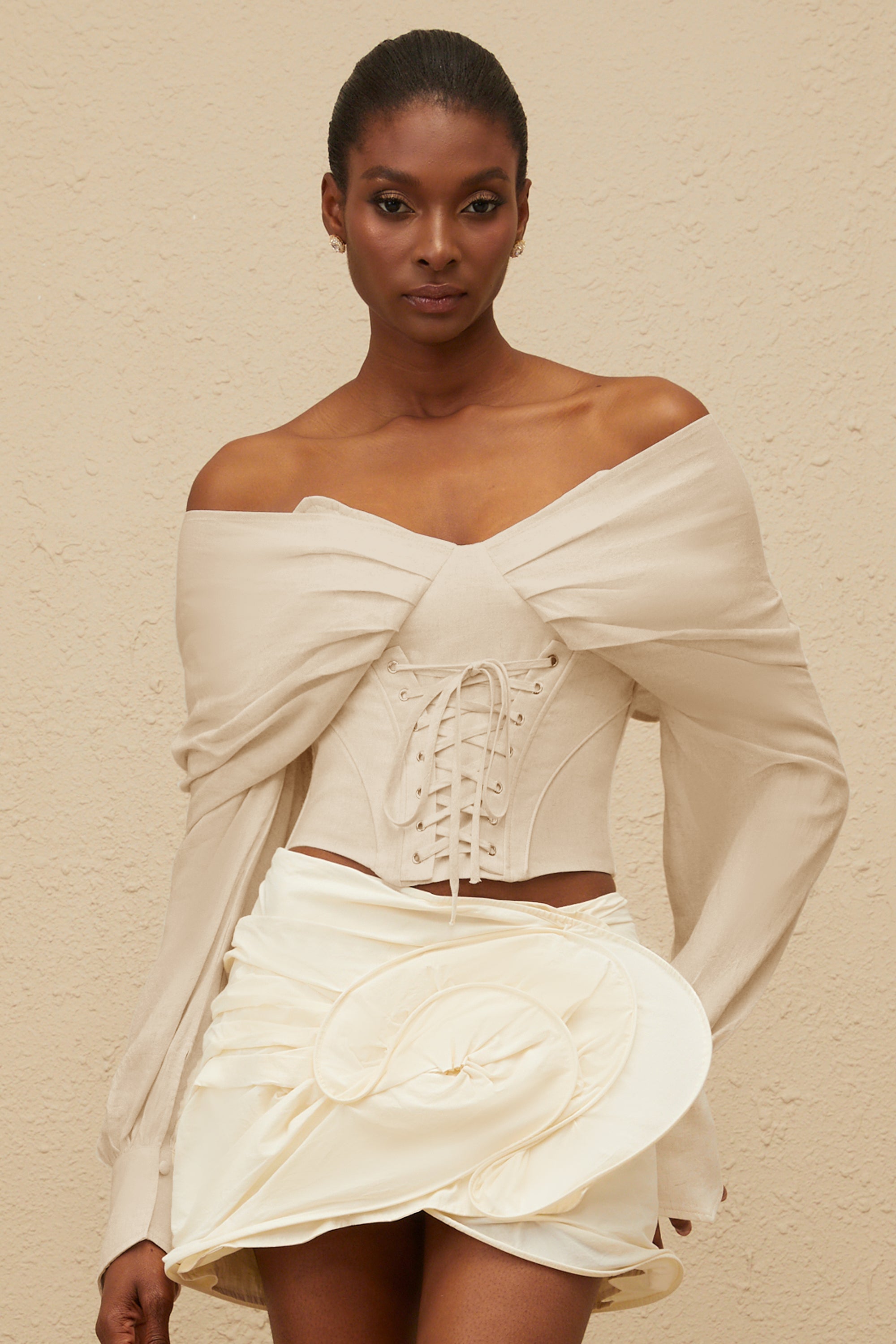 Éclatante Off-Shoulder Lace-Up Crop Top (Final Sale-US Only)