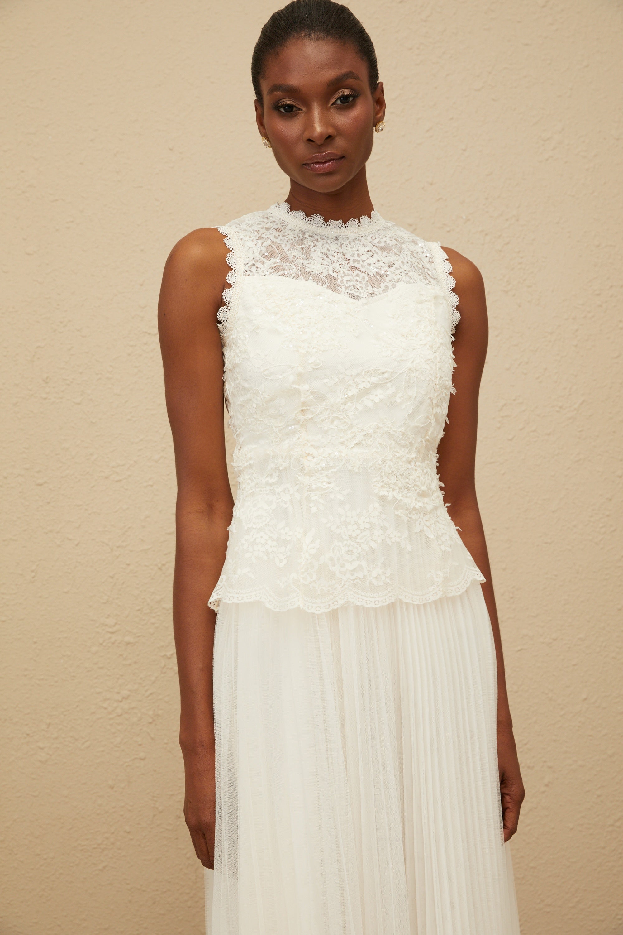 فستان ليوبولدين متوسط الطول من قماش التول والدانتيل المزهر