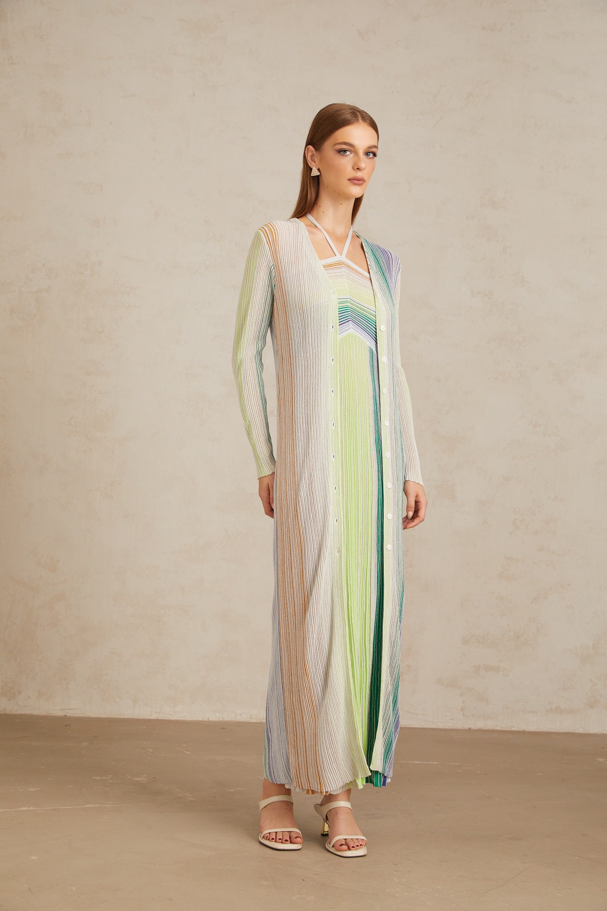 كارديجان طويل محبوك باللون الأخضر المعدني من سيريليث