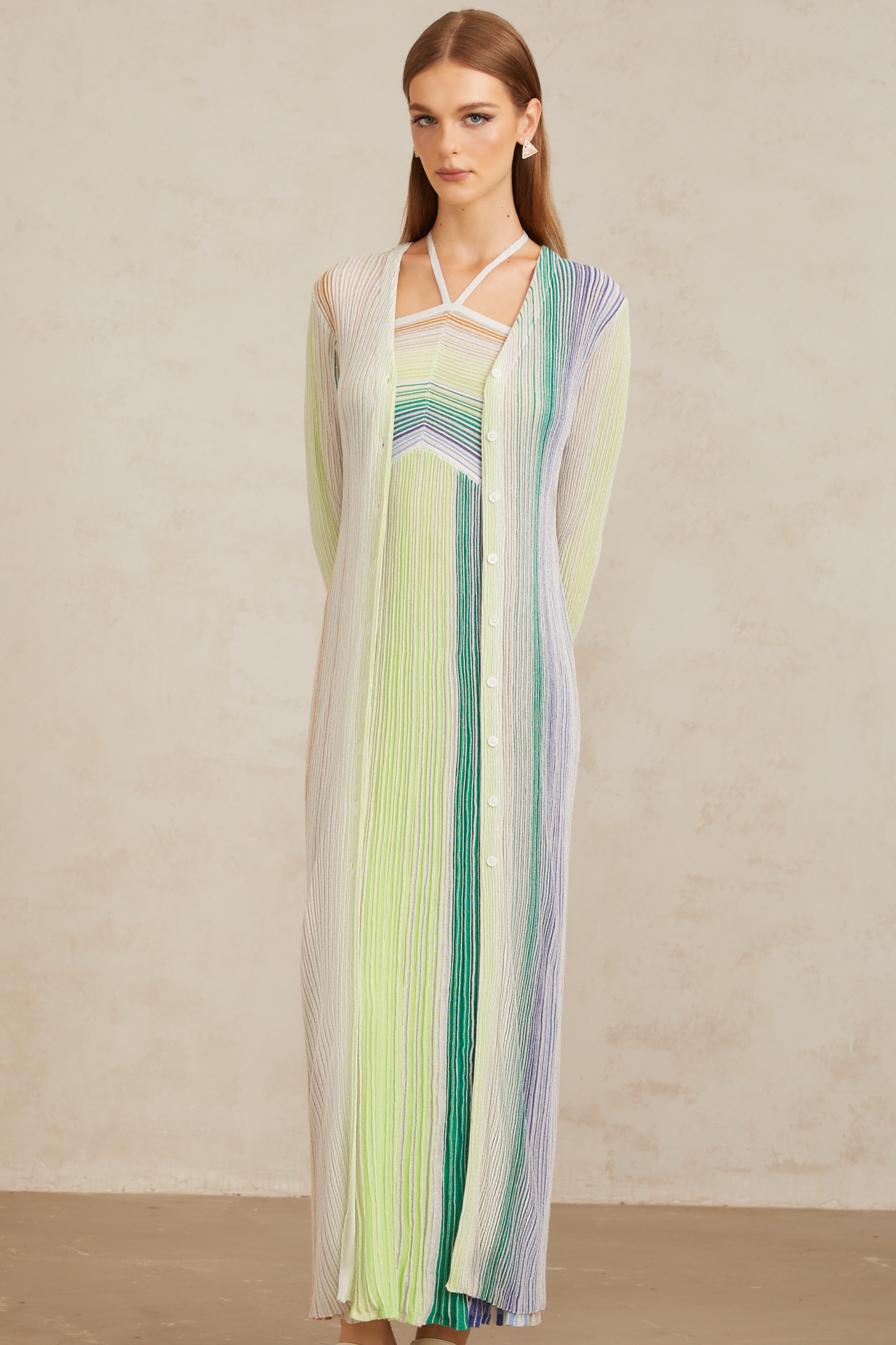 كارديجان طويل محبوك باللون الأخضر المعدني من سيريليث