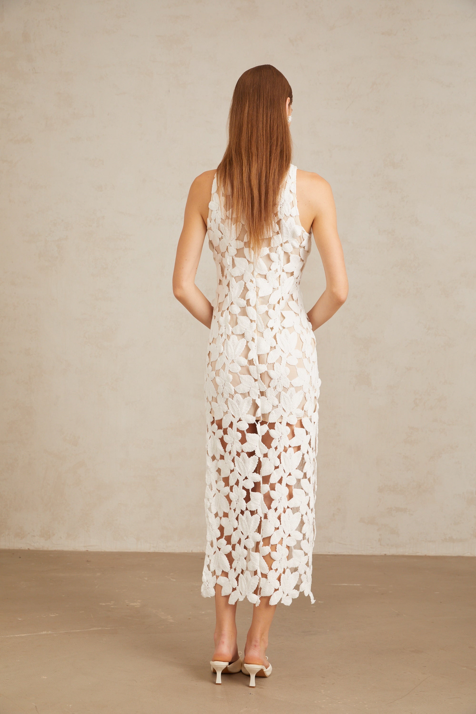 Wilhelmine White Cutout Embroidered Floral Midi Dress
