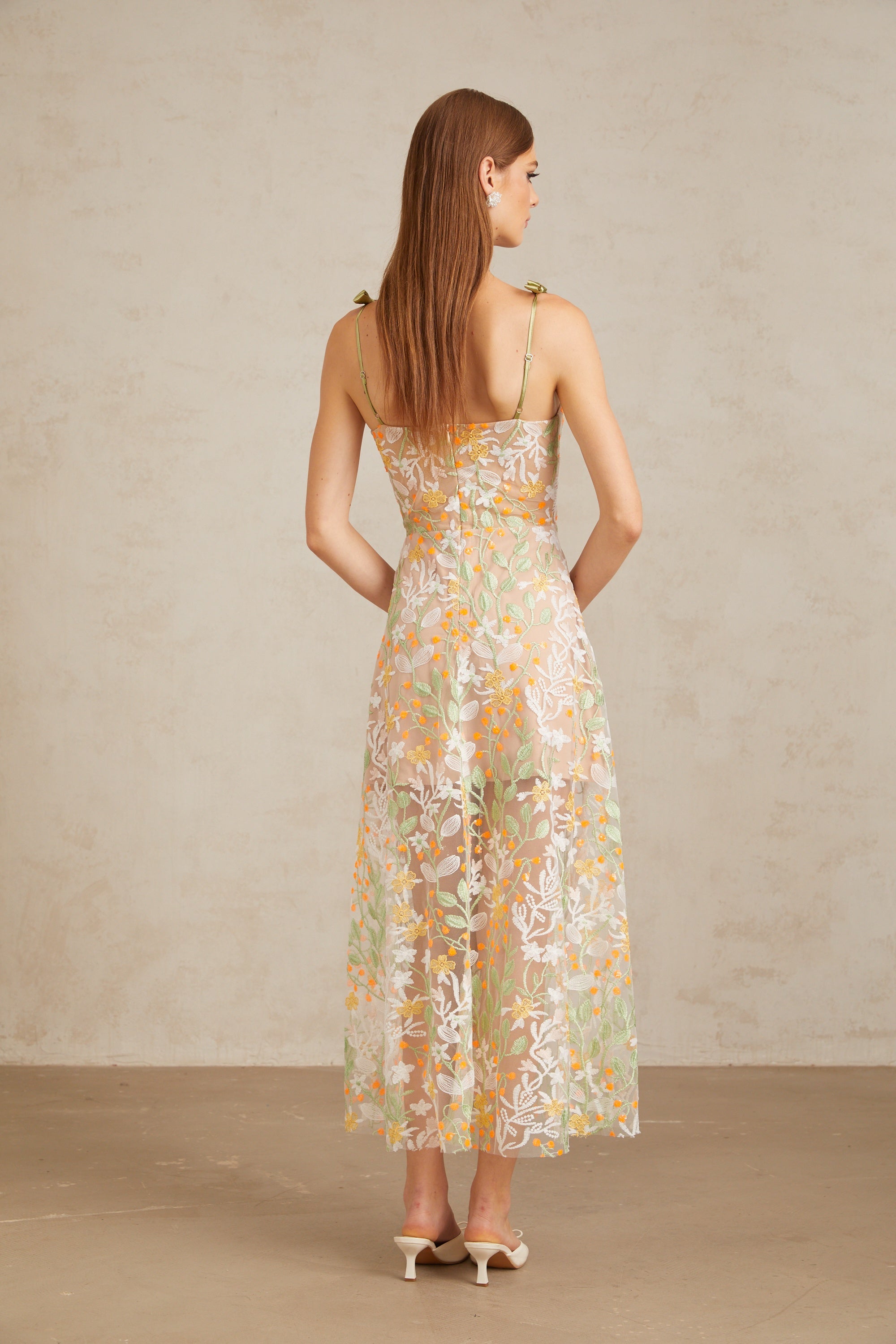 Bérénice Neutral Floral Embroidered Flare Maxi Dress (Final Sale-US Only)