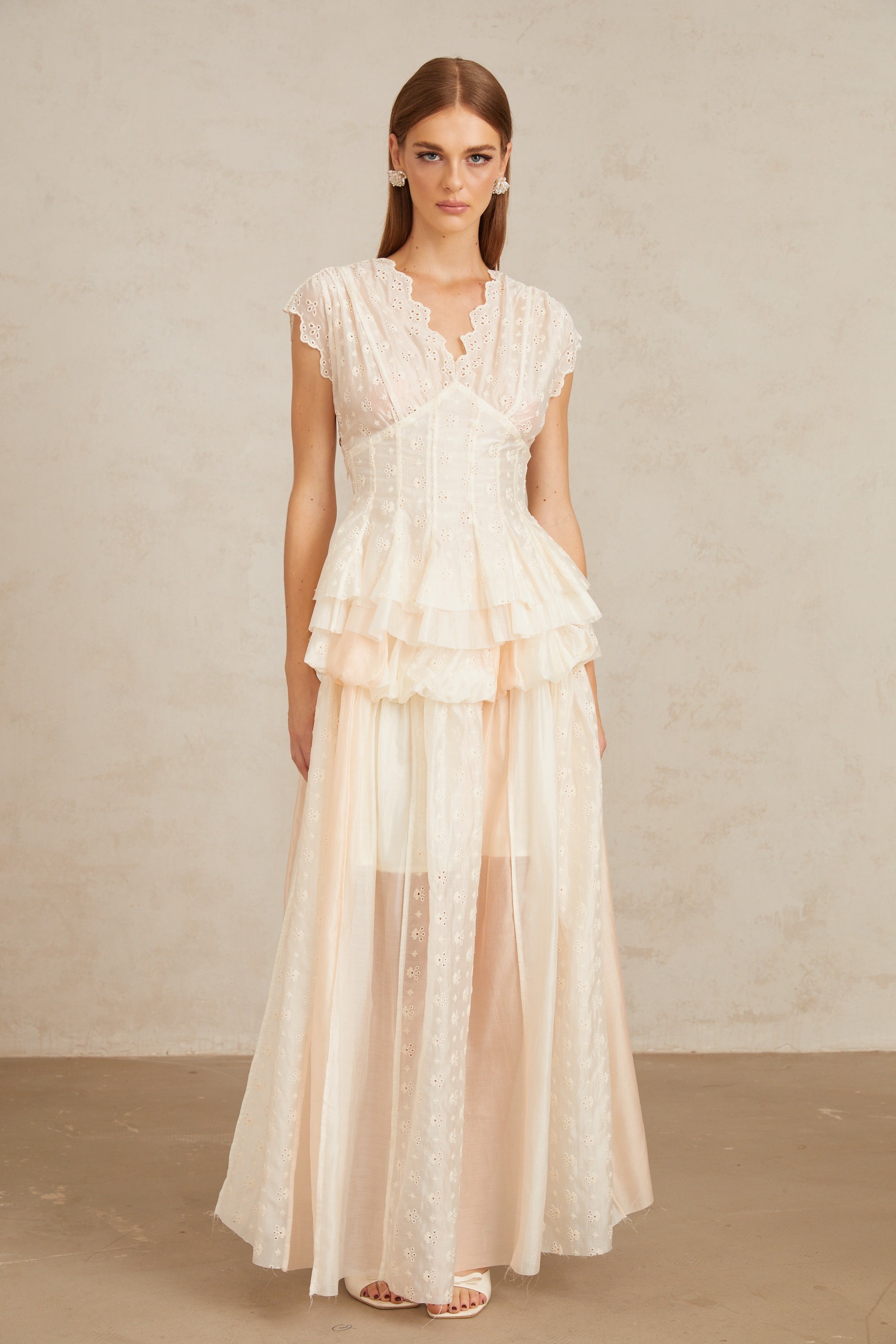 Vent Neutral Embroidered Top & Skirt Co-ord Set