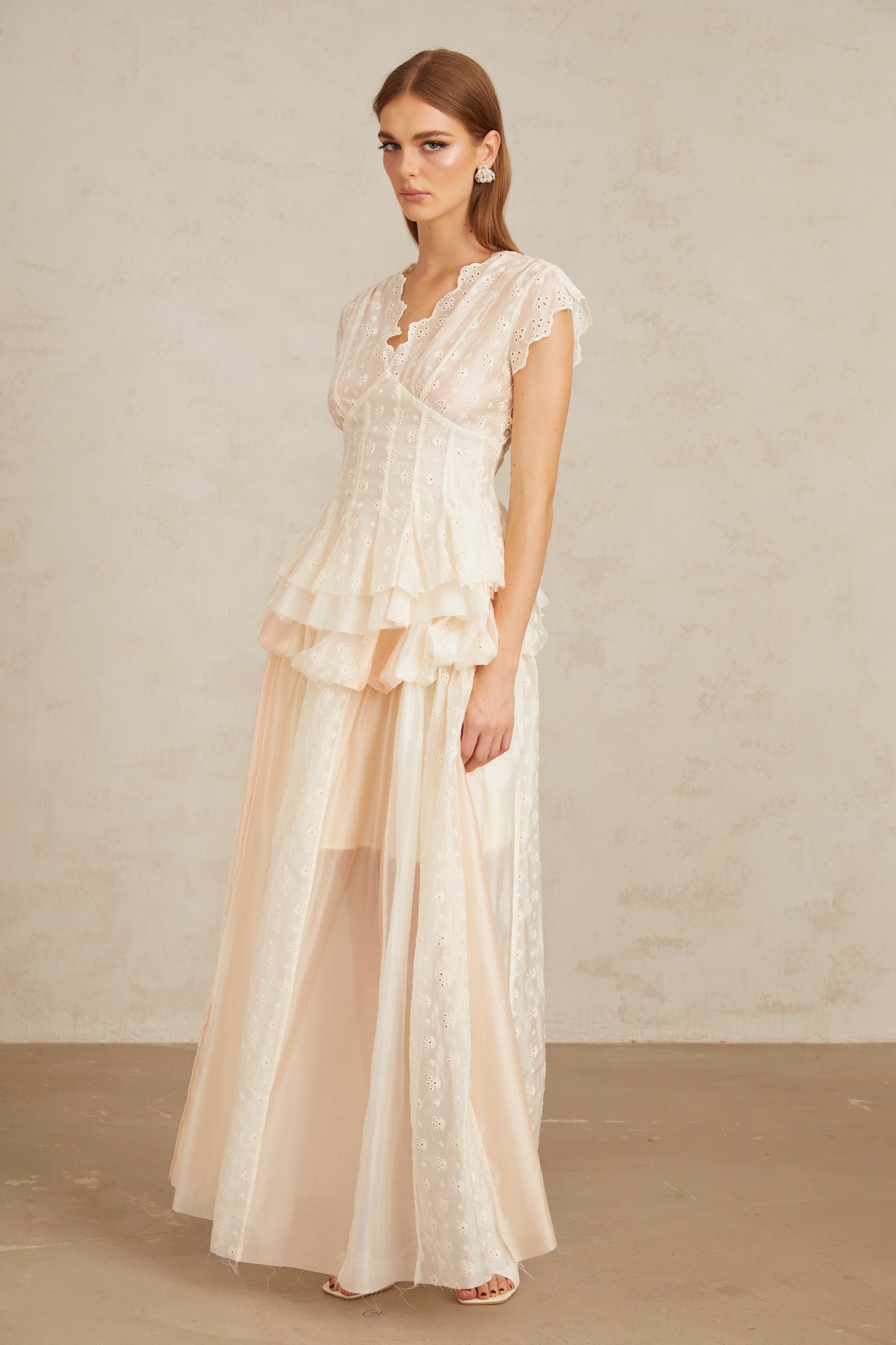 Vent Neutral Embroidered Top & Skirt Co-ord Set