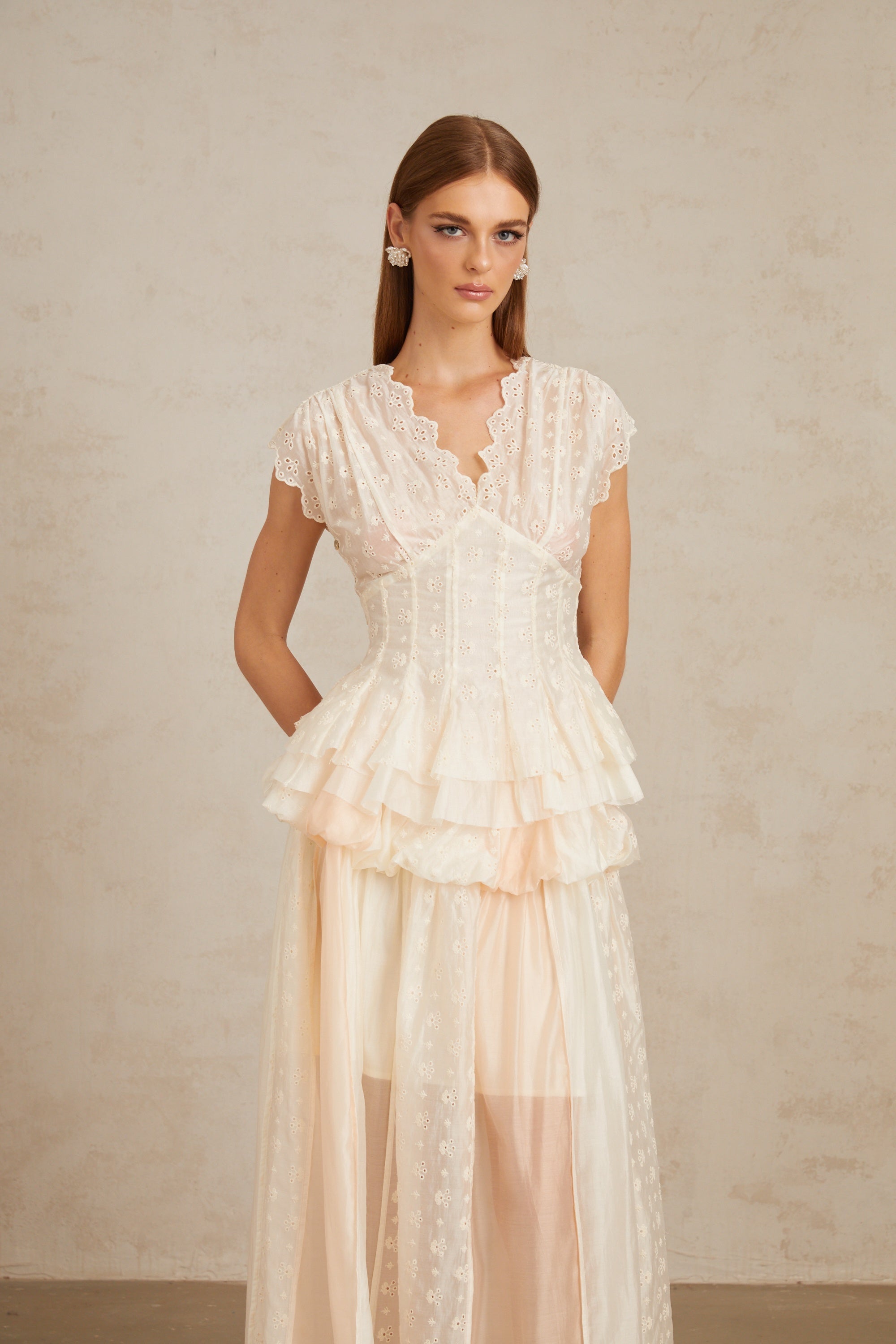 Vent Neutral Embroidered Top & Skirt Co-ord Set