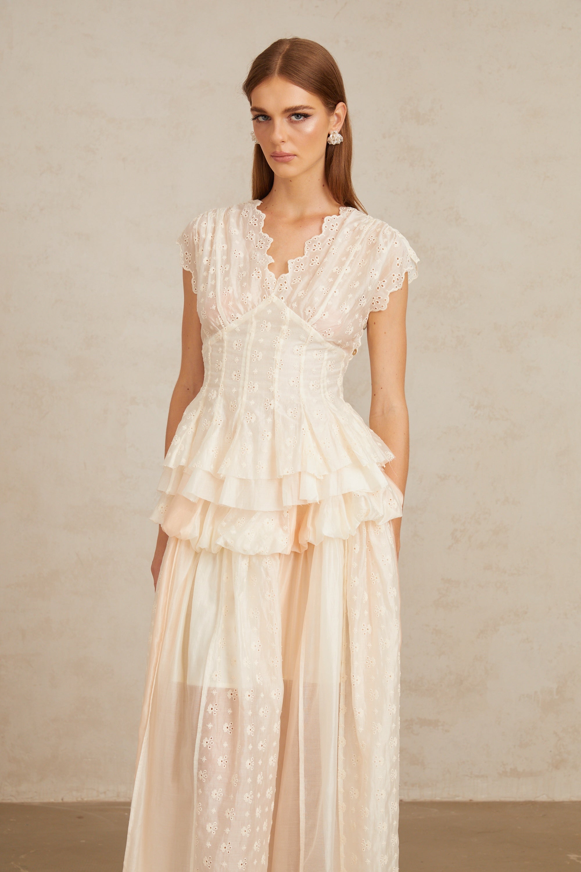 Vent Neutral Embroidered Top & Skirt Co-ord Set