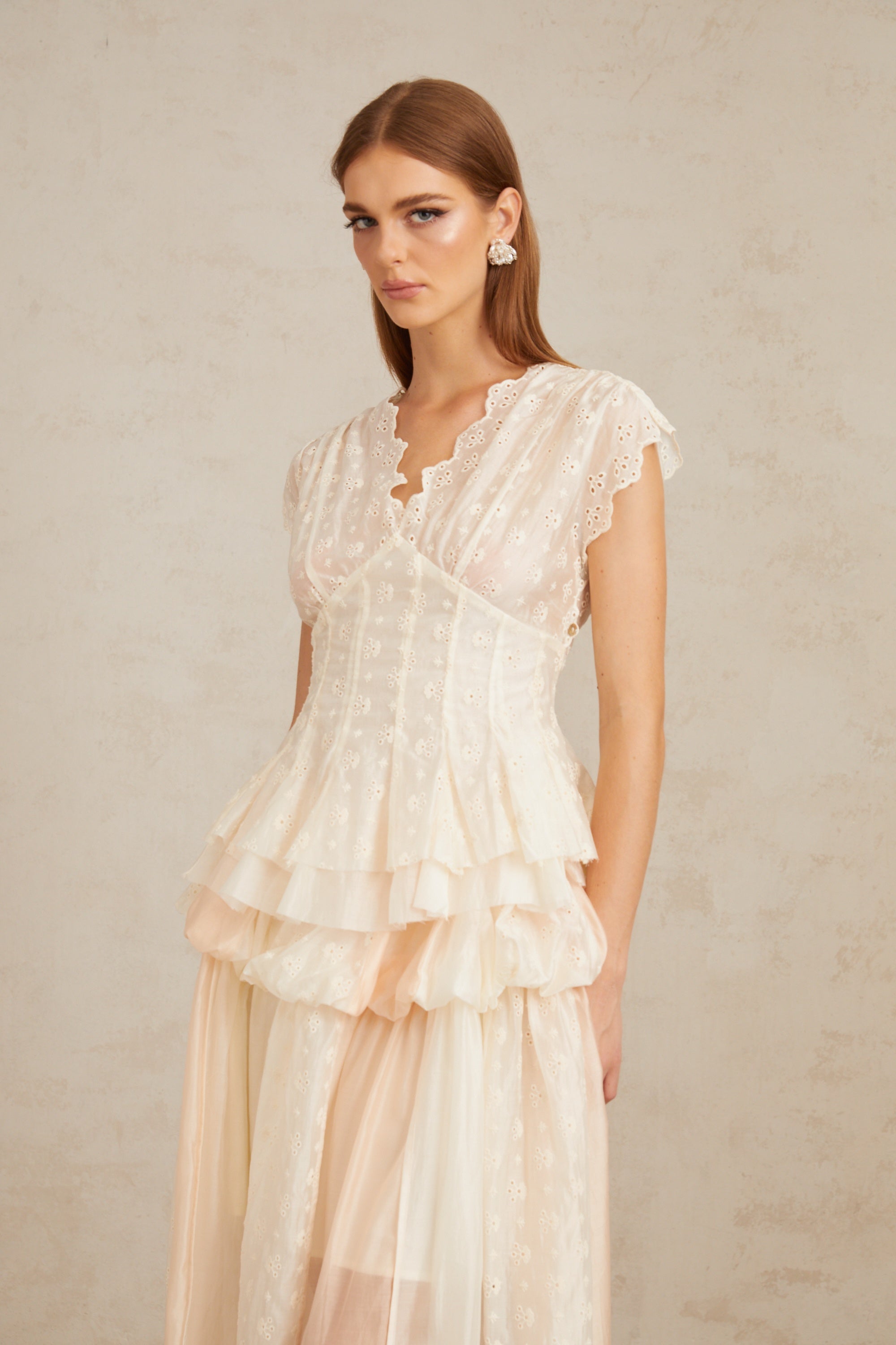 Vent Neutral Embroidered Top & Skirt Co-ord Set