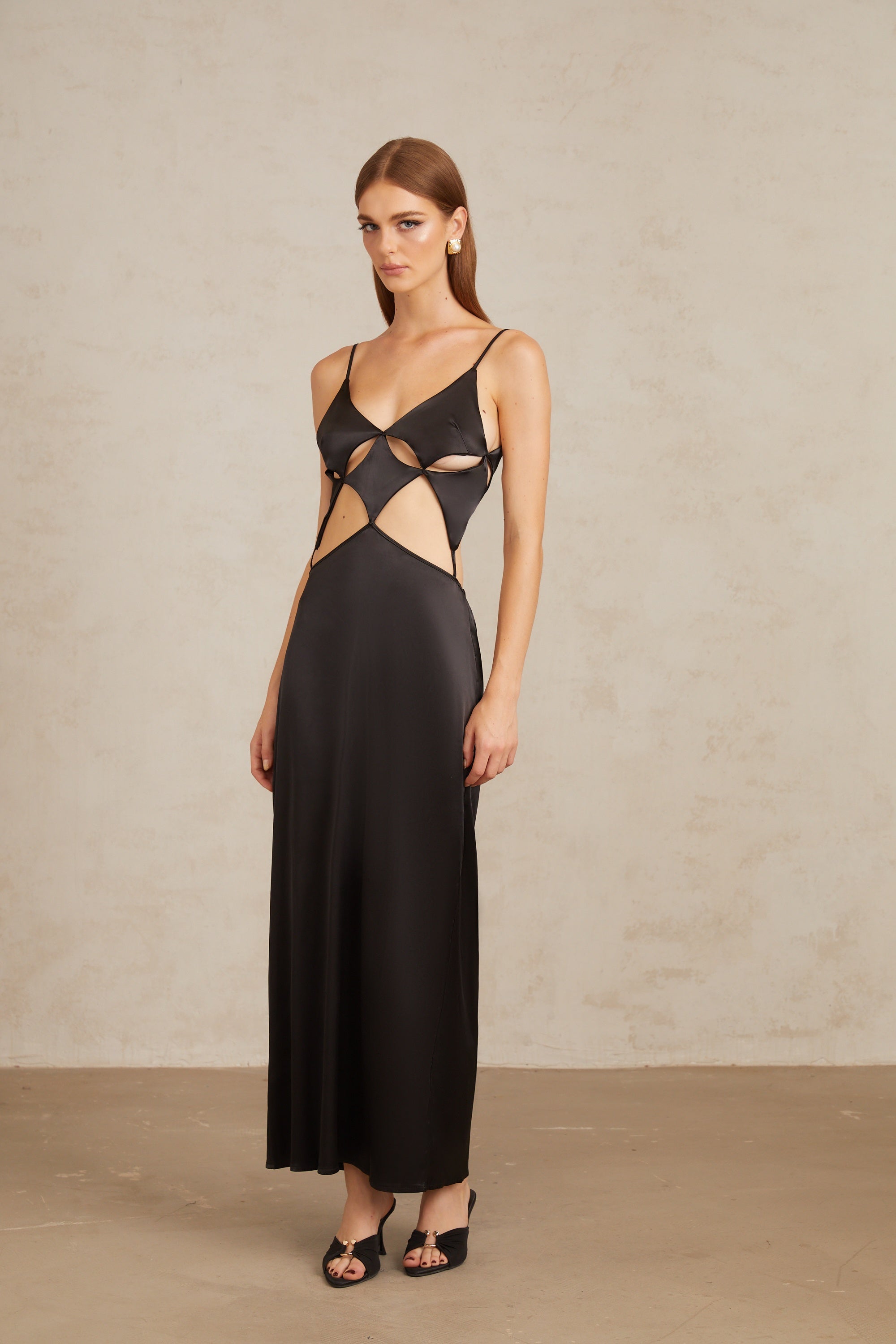 Noire Black Tie-Detail Cutout Maxi Gown