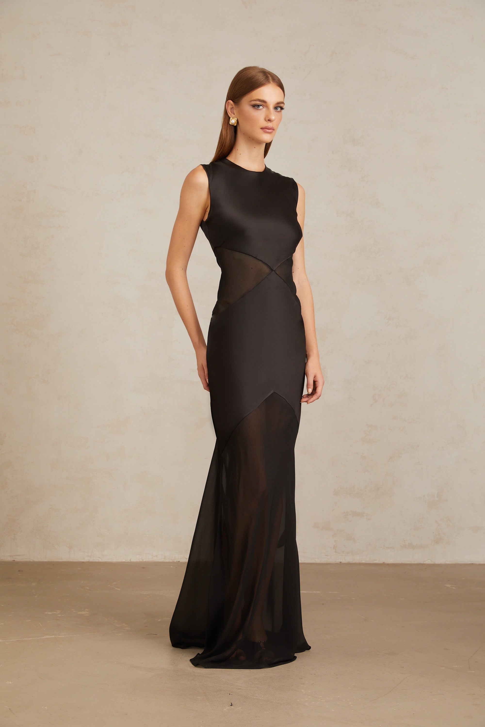 Siiri Black Tulle Panel Satin Maxi Gown (Final Sale)