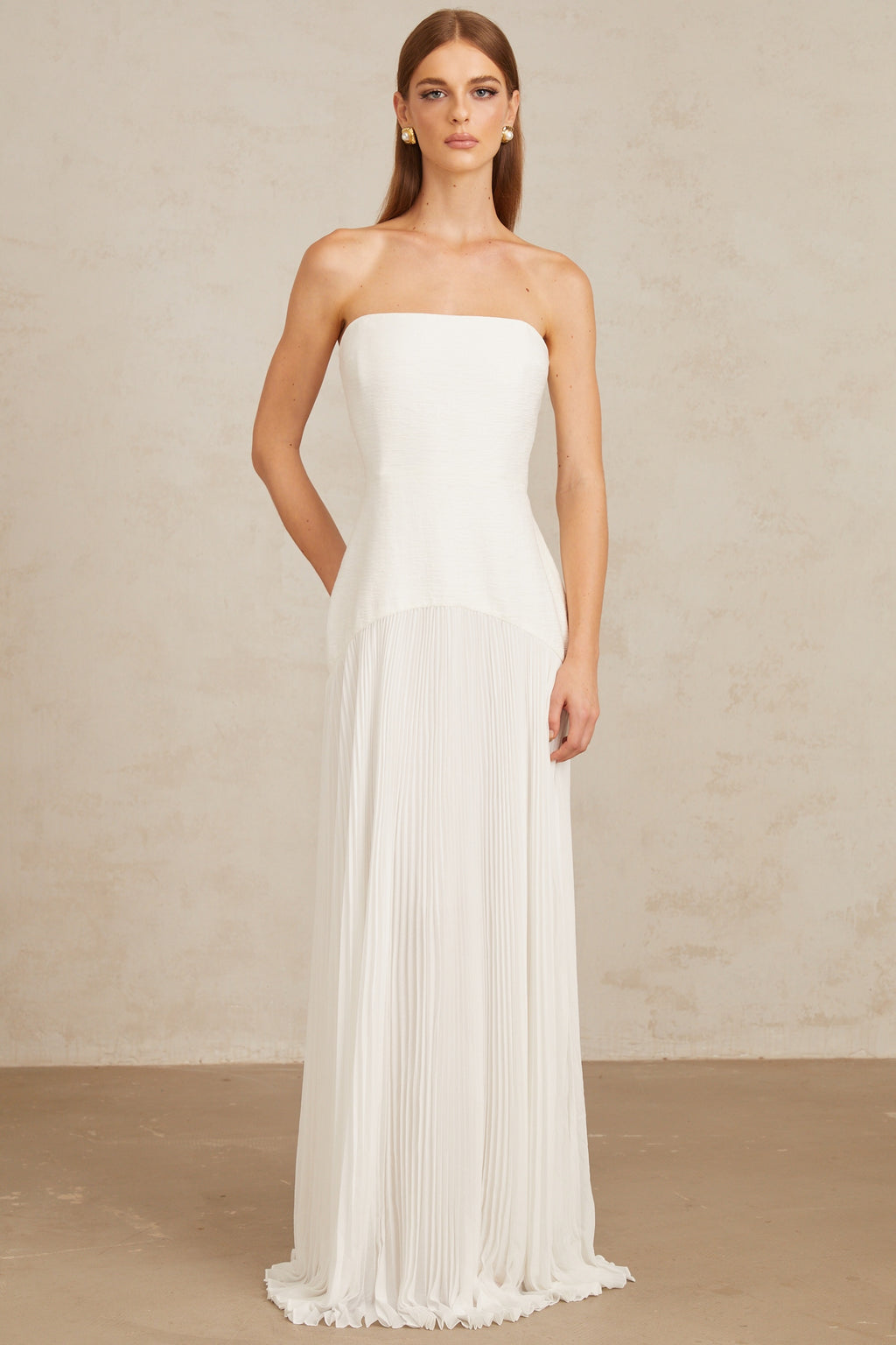 Helena White Off-Shoulder Tulle Panel Maxi Gown