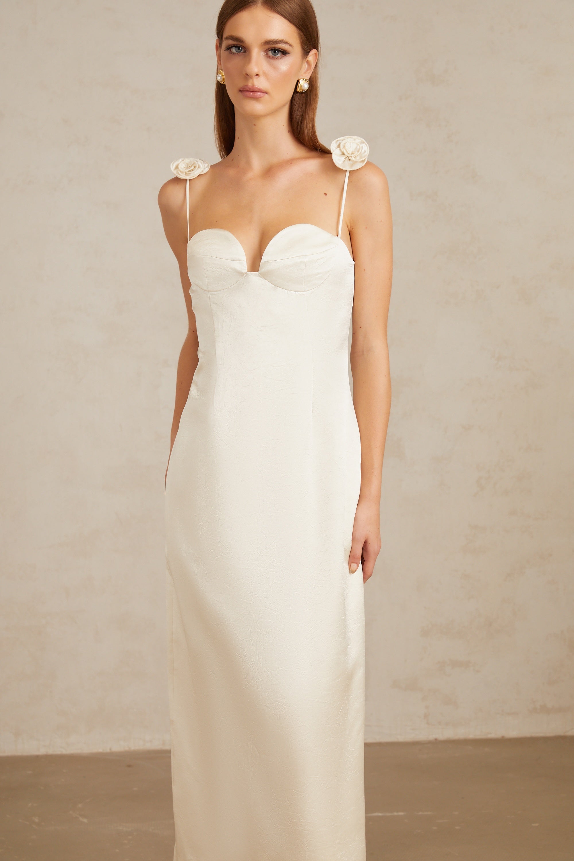 Ida White Floral Satin Midi Dress