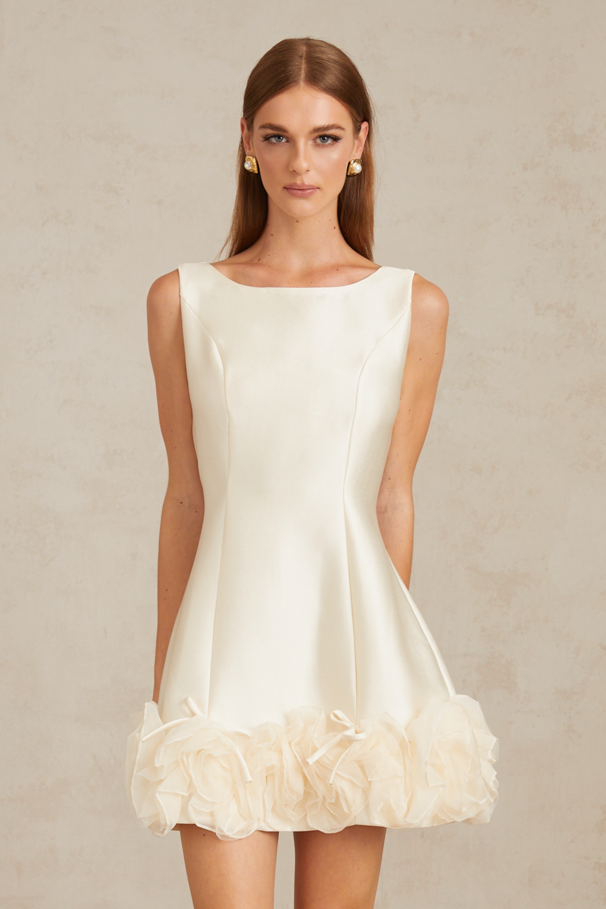 Caméo Cream White Tulle Panel Floral Mini Dress